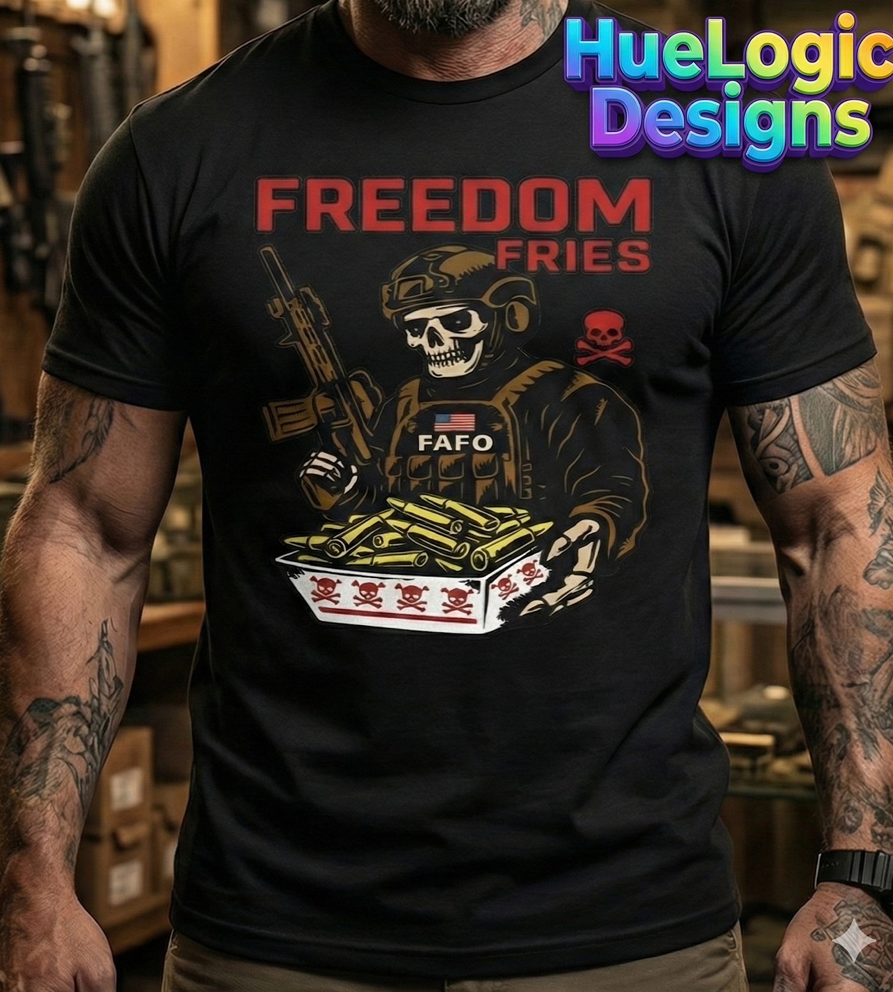 Freedom Fries FAFO Shirt | Patriotic Tactical Skull Tee | USA Cotton product thumbnail image Freedom Fries FAFO Shirt | Patriotic Tactical Skull Tee | USA Cotton product thumbnail image