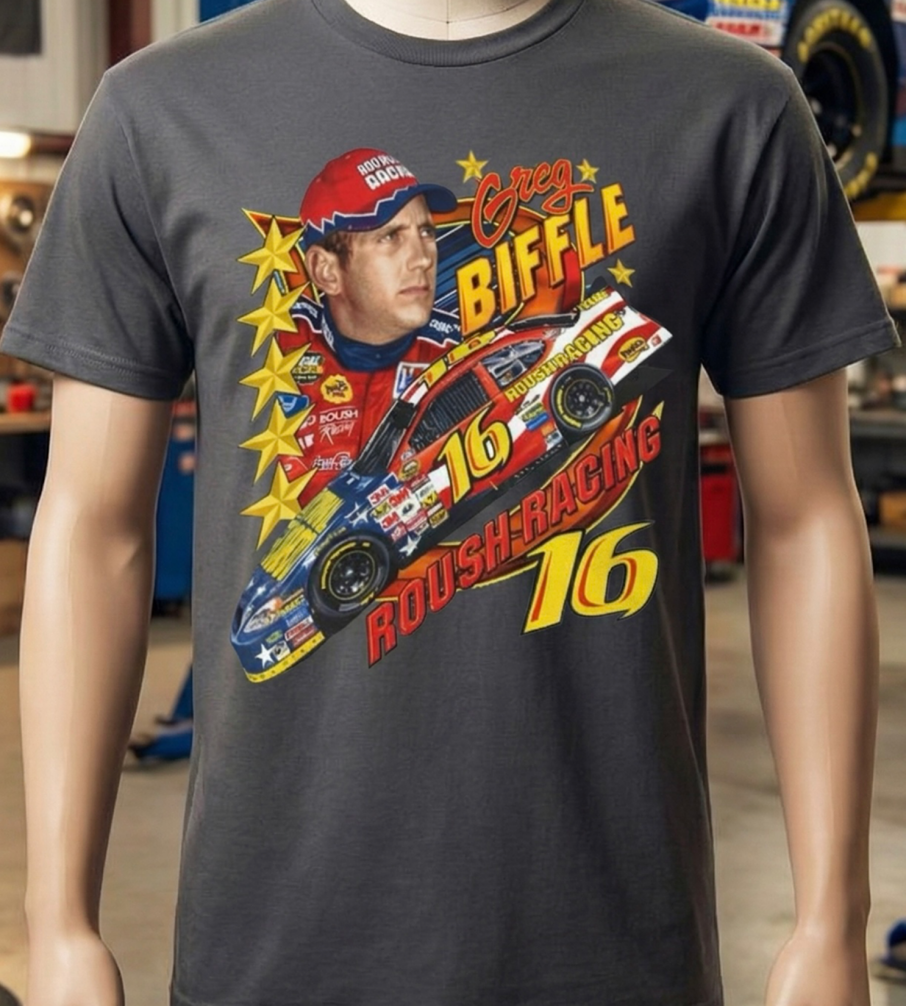 Greg Biffle Roush Racing 16 Racing Tee Tribute Memorial | Vintage Car Design product thumbnail image Greg Biffle Roush Racing 16 Racing Tee Tribute Memorial | Vintage Car Design product thumbnail image