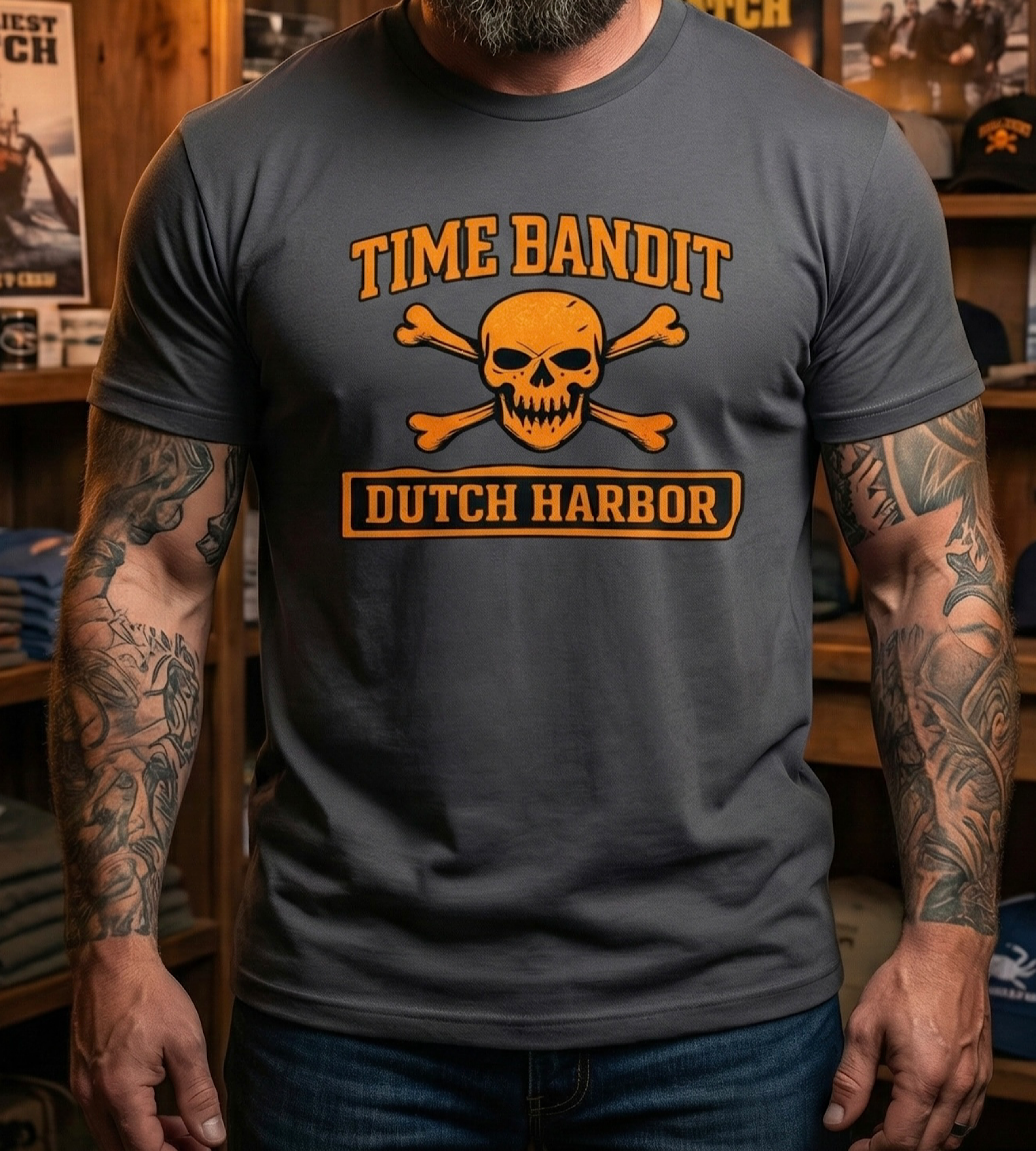 Deadliest Catch Time Bandit Skull Dutch Harbor Tee Fishing Graphic Tshirt product thumbnail image Deadliest Catch Time Bandit Skull Dutch Harbor Tee Fishing Graphic Tshirt product thumbnail image