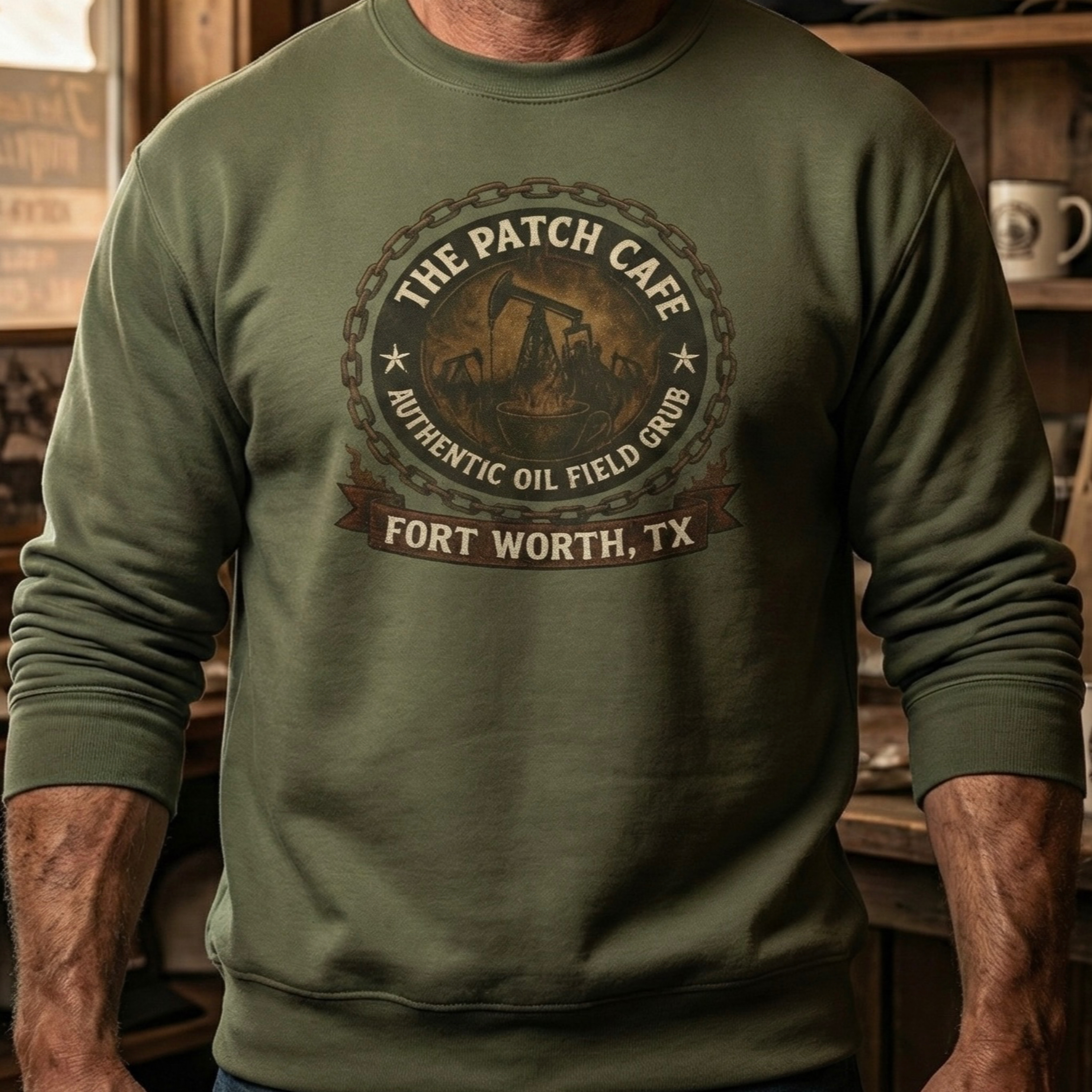 Patch Cafe Fort Worth TX T-Shirt Landman TV Show Sweatshirt  Tee  Texas Oilfield