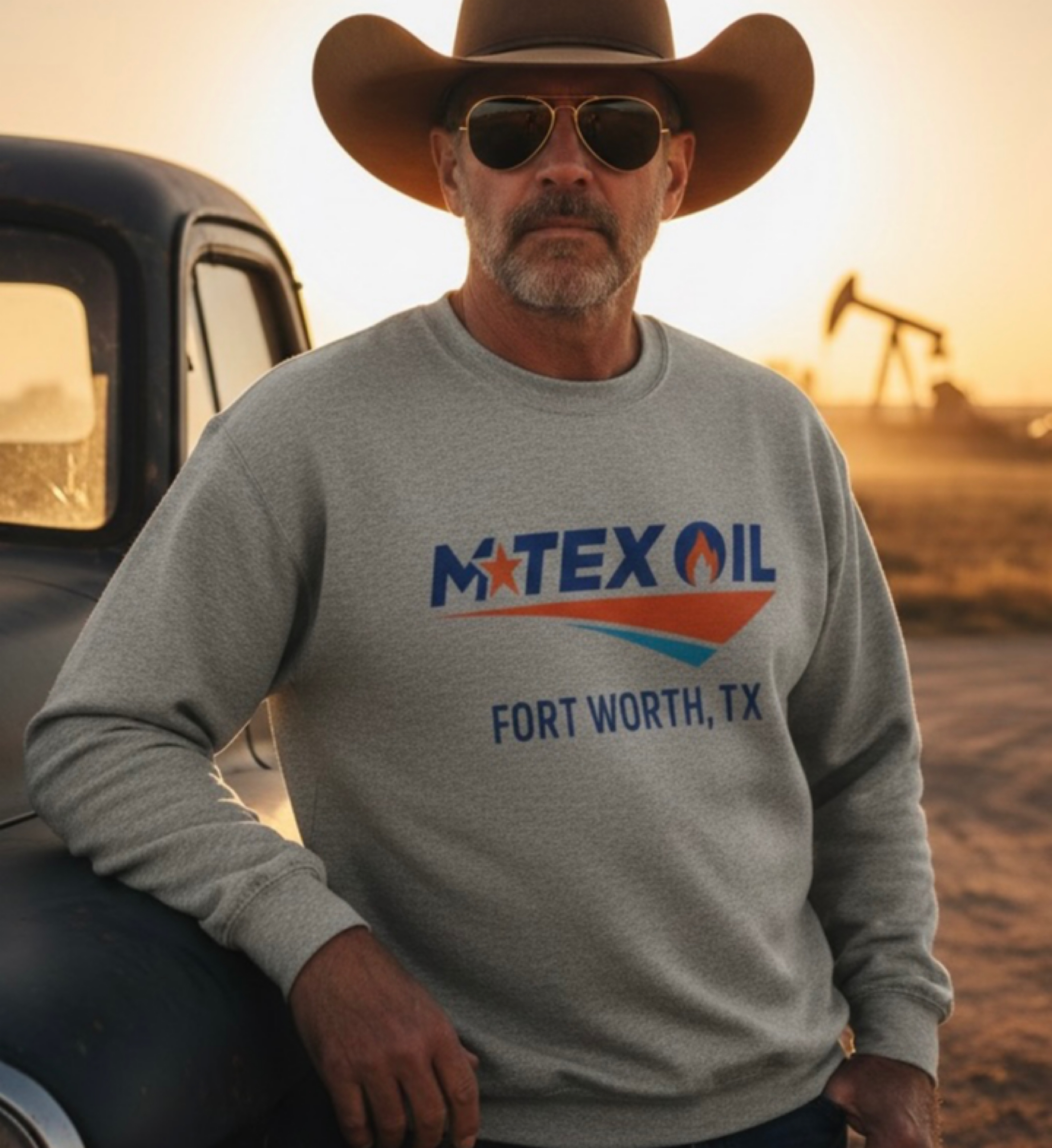 Landman M-Tex Oil Company logo Fort Worth, TX Sweatshirt | Retro Oil Design Landman M-Tex Oil Company logo Fort Worth, TX Sweatshirt | Retro Oil Design