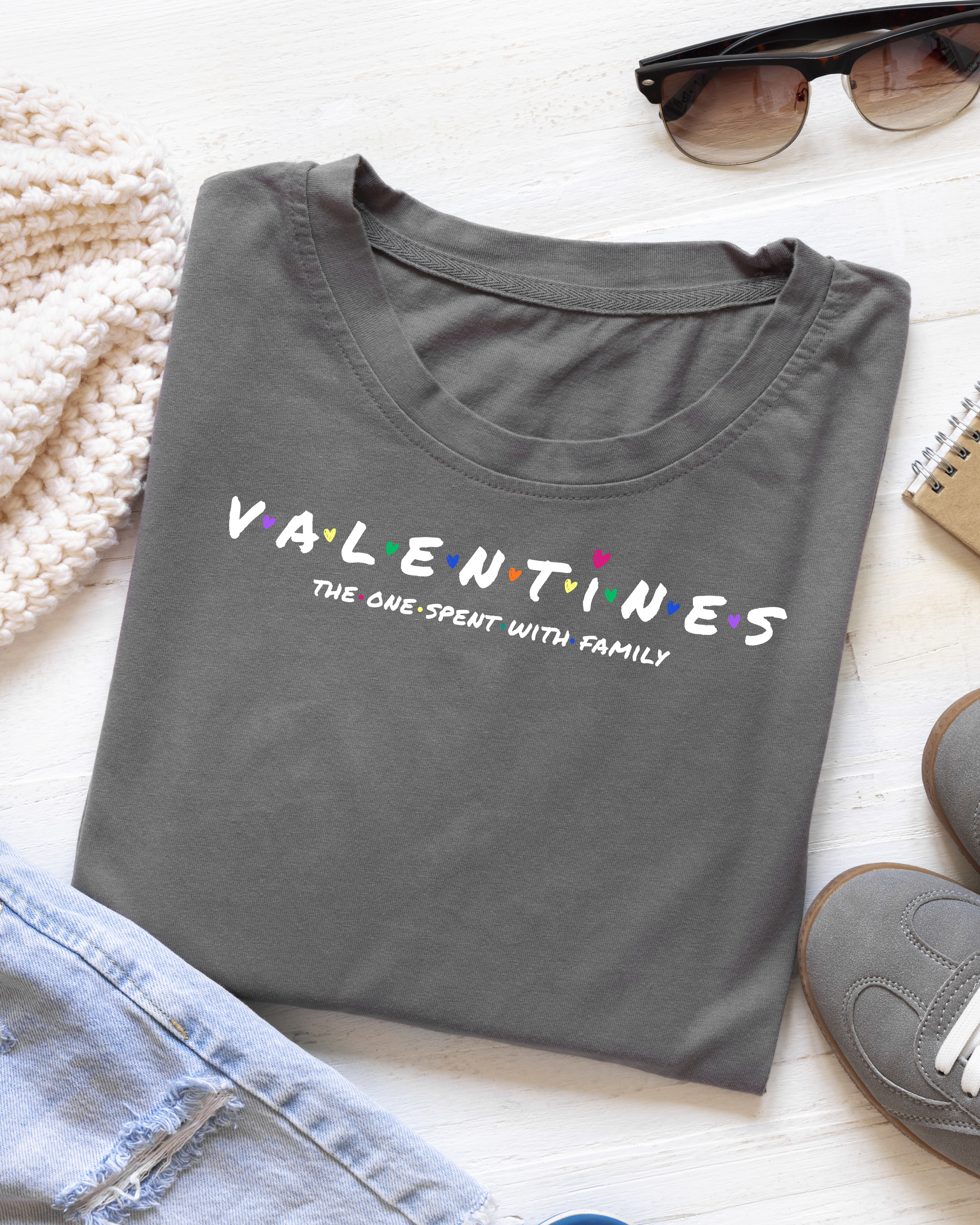 White letters-Valentines Family Tee — "Valentines the one spent with family Graphic T-Shirt product thumbnail image