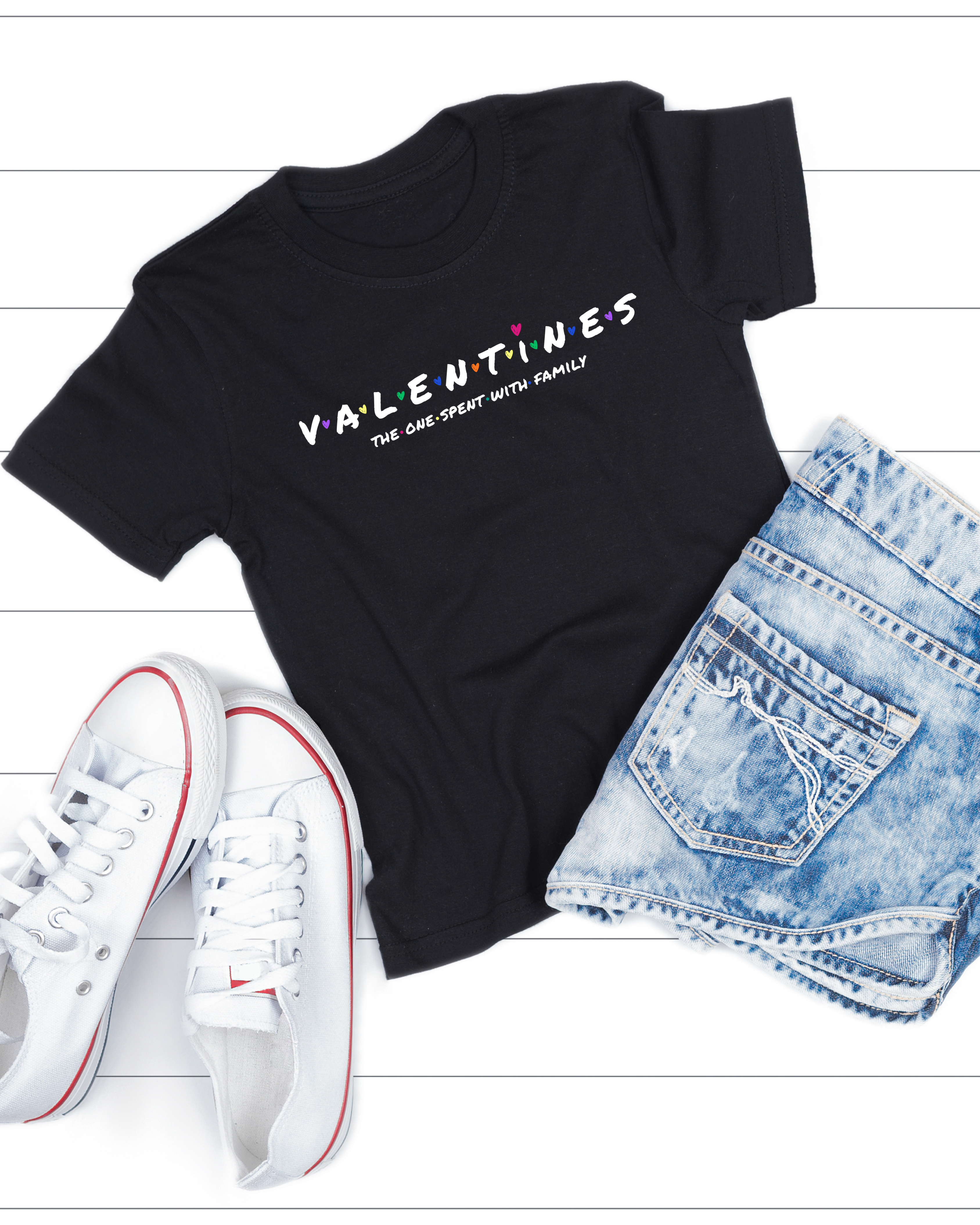 White letters-Valentines Family Tee — "Valentines the one spent with family Graphic T-Shirt product thumbnail image