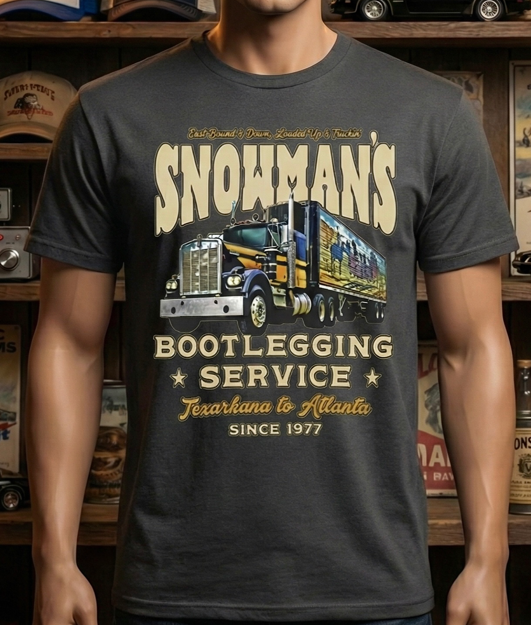 Snowmans Bootlegging Service Smokey and the Bandit T-Shirt | Vintage Truck product thumbnail image Snowmans Bootlegging Service Smokey and the Bandit T-Shirt | Vintage Truck product thumbnail image