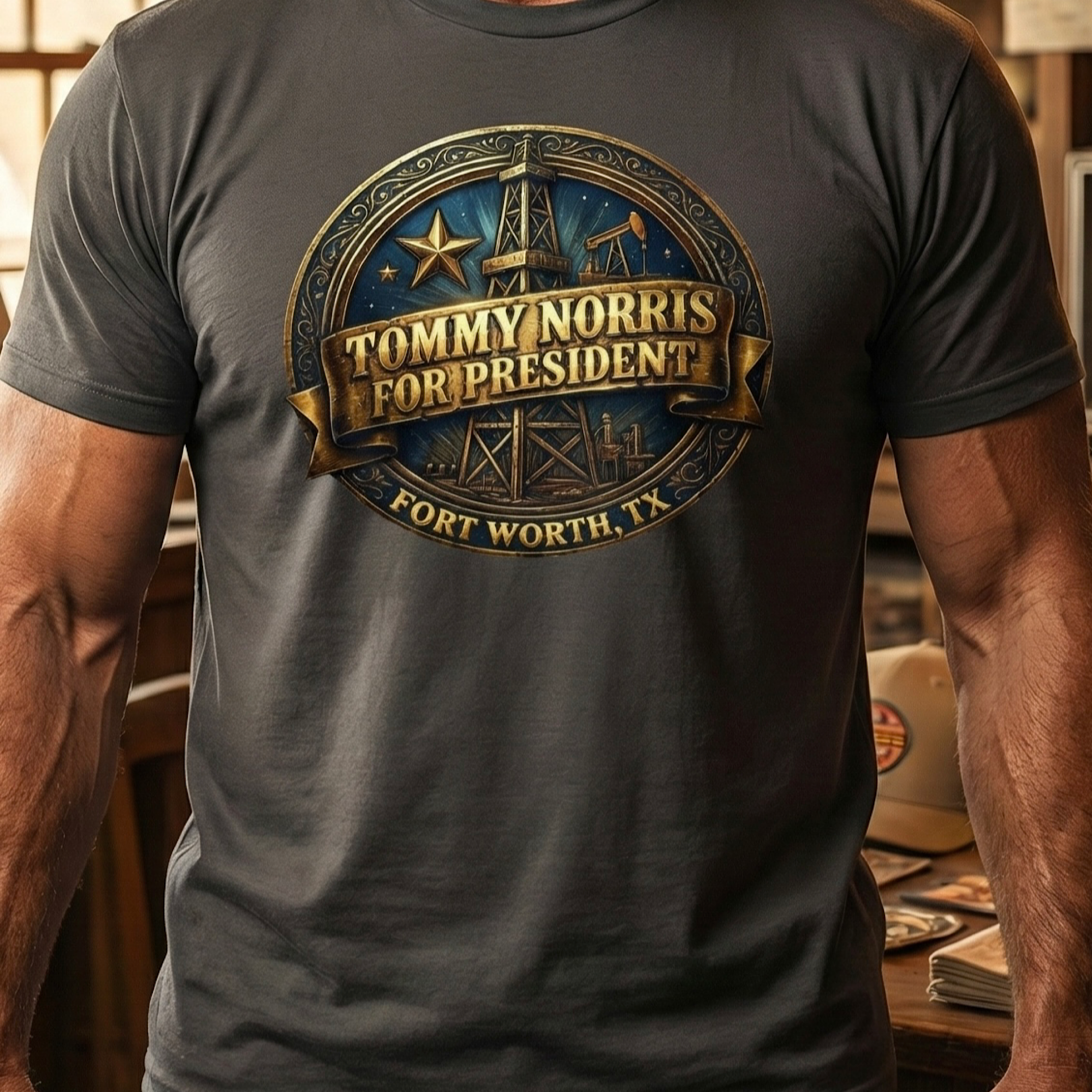 Tommy Norris For President Landman TV Show The Patch Cafe Tee M-Tex Oil Shirt product thumbnail image Tommy Norris For President Landman TV Show The Patch Cafe Tee M-Tex Oil Shirt product thumbnail image