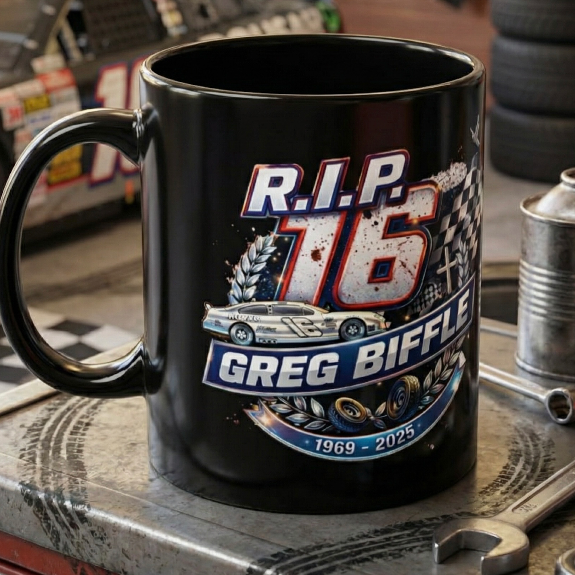 RIP 16 Greg Biffle Mug | Memorial Racing Legend Tribute product thumbnail image RIP 16 Greg Biffle Mug | Memorial Racing Legend Tribute product thumbnail image