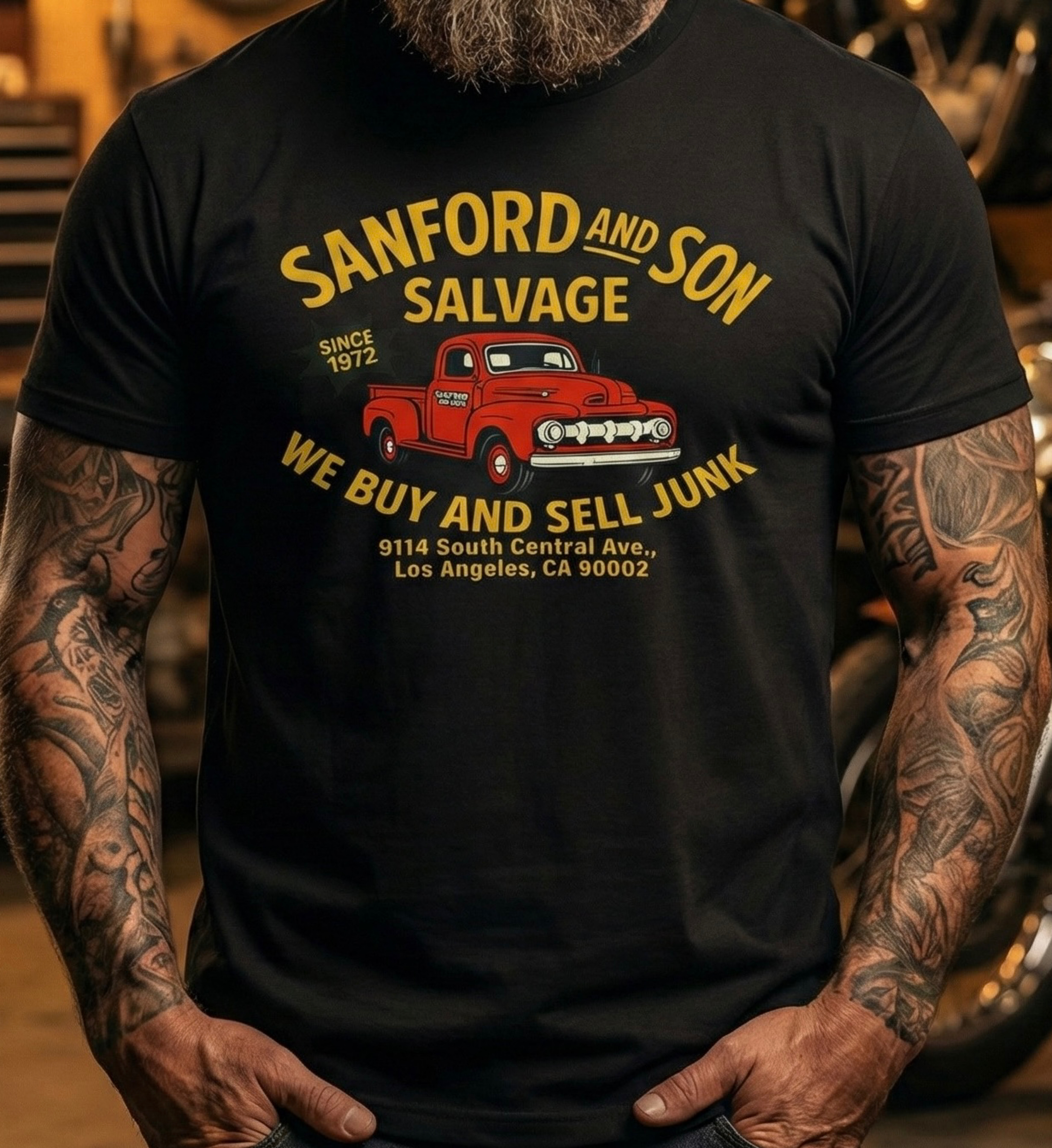 Sanford and Son Salvage Truck Tee | We Buy and Sell Junk, Retro TV Los Angeles product thumbnail image Sanford and Son Salvage Truck Tee | We Buy and Sell Junk, Retro TV Los Angeles product thumbnail image