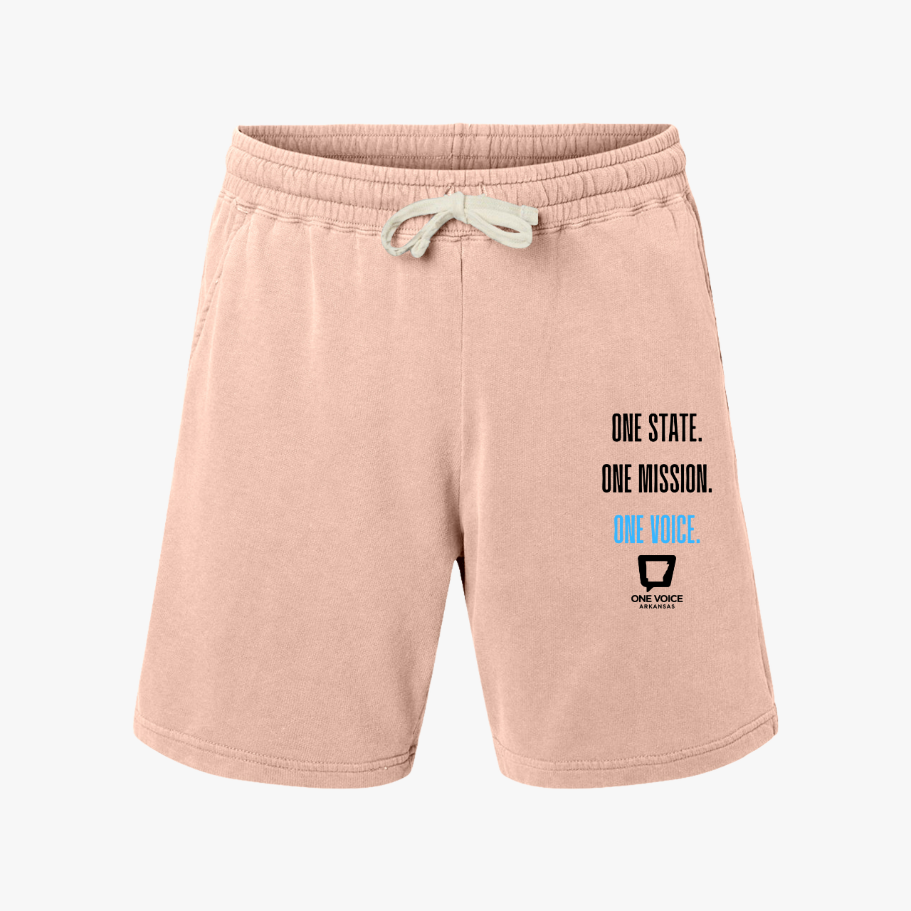 Lightweight Fleece Sweat Shorts — "One State. One Mission. One Voice." Pocket Graphic