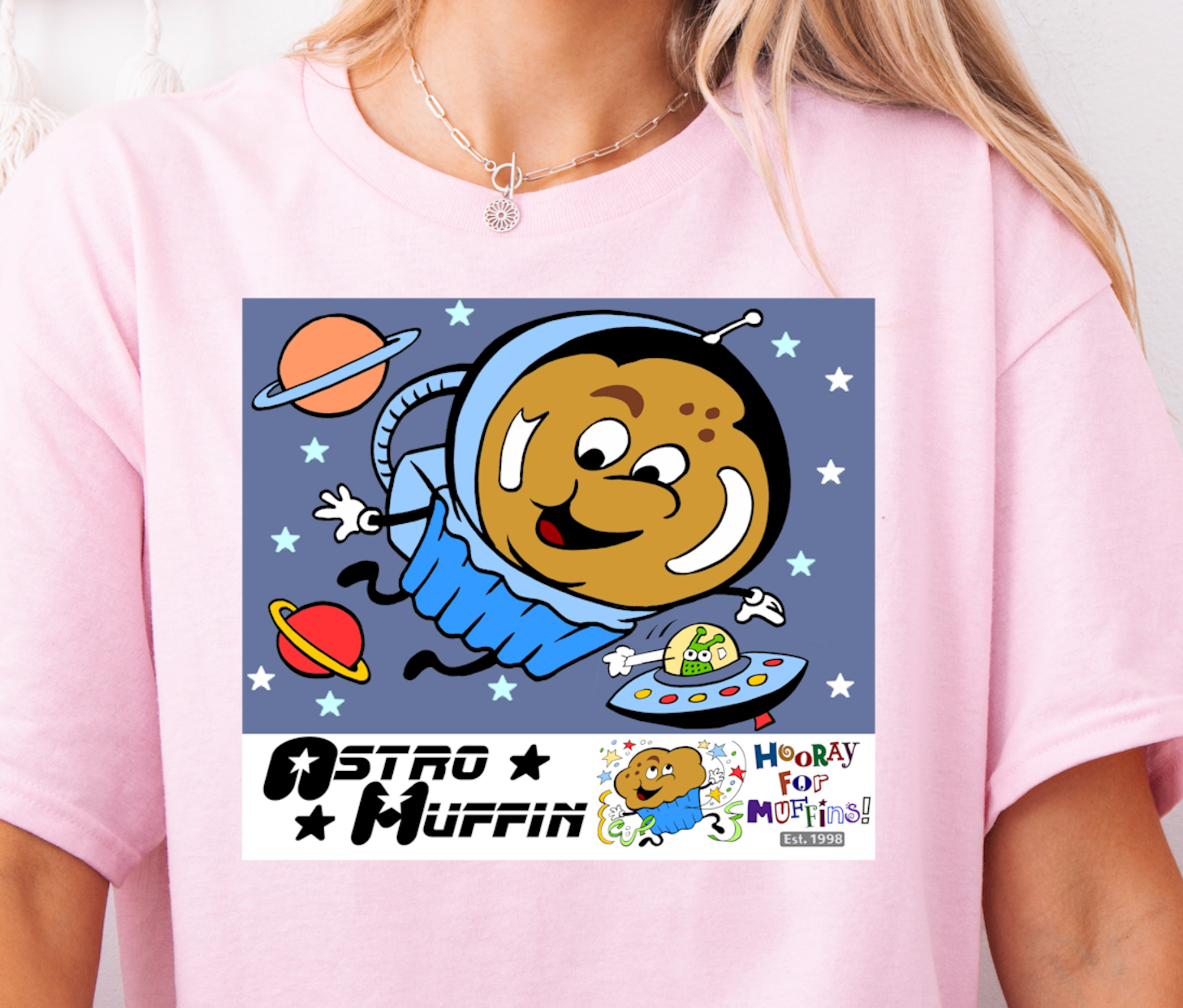 Hooray for Muffins - Astro Muffin  - Heavy Cotton Tee, Funny Tee Shirts, Cute Tee Shirts, Silly Tee Shirts, Muffins, Space