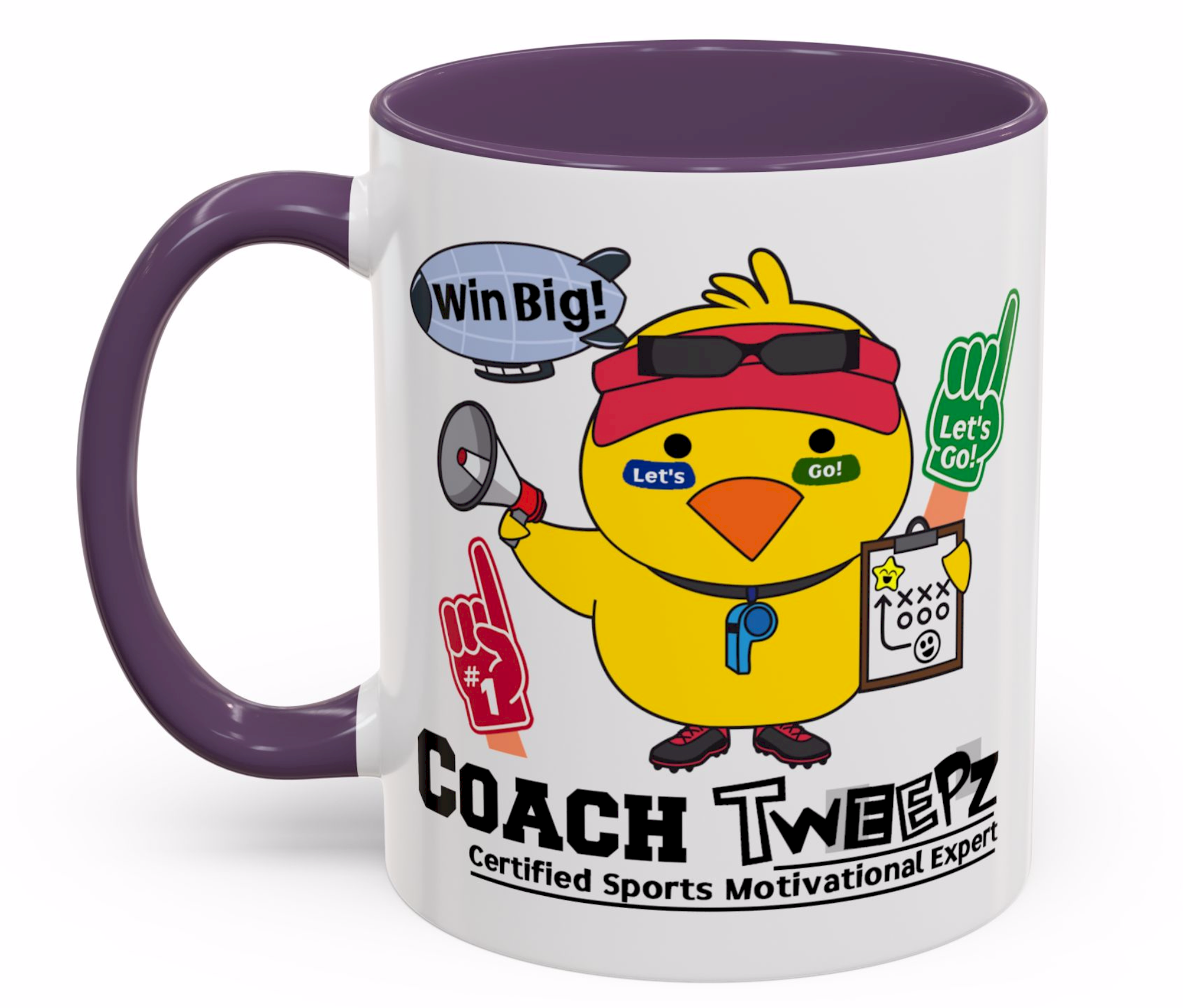 Coach Tweepz - Win Big! - Accent Coffee Mug, 11oz Ceramic, Funny Mugs, Cute Mugs, Silly Mugs, Cute Bird product thumbnail image