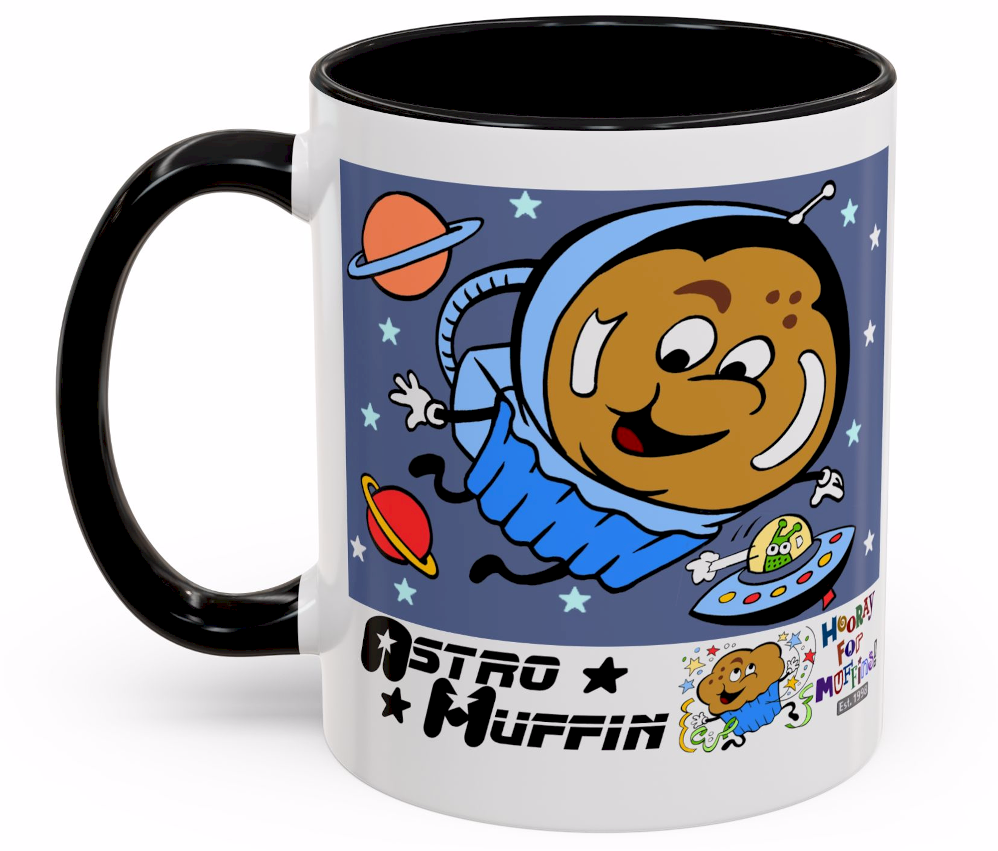 Hooray For Muffins! - Astro Muffin - Accent Coffee Mug, 11oz Ceramic, Funny Mugs, Cute Mugs, Silly Mugs, Muffins