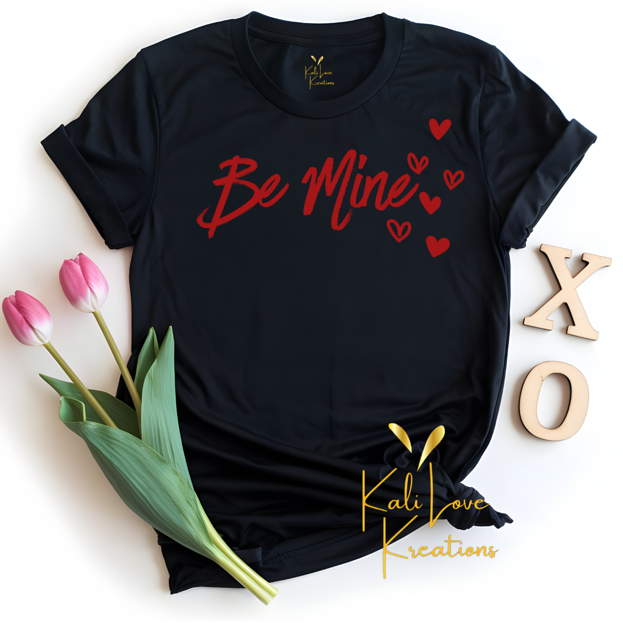 Be Mine T-Shirt — Valentines Script Tee with Hearts