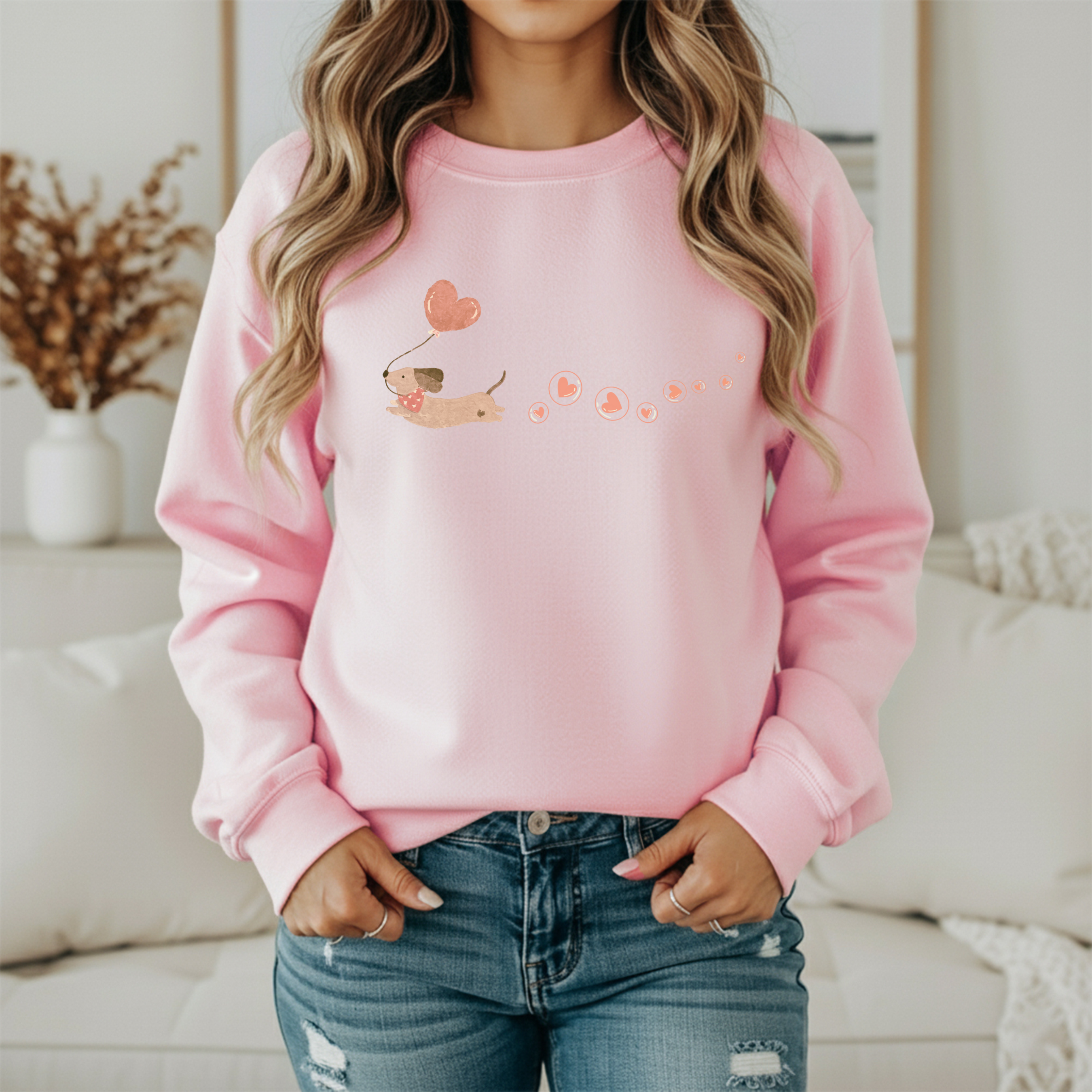 Faded Vintage Inspired Dachshund Heart Balloon Sweatshirt Men or Womens Valentine Crewneck product thumbnail image Faded Vintage Inspired Dachshund Heart Balloon Sweatshirt Men or Womens Valentine Crewneck product thumbnail image