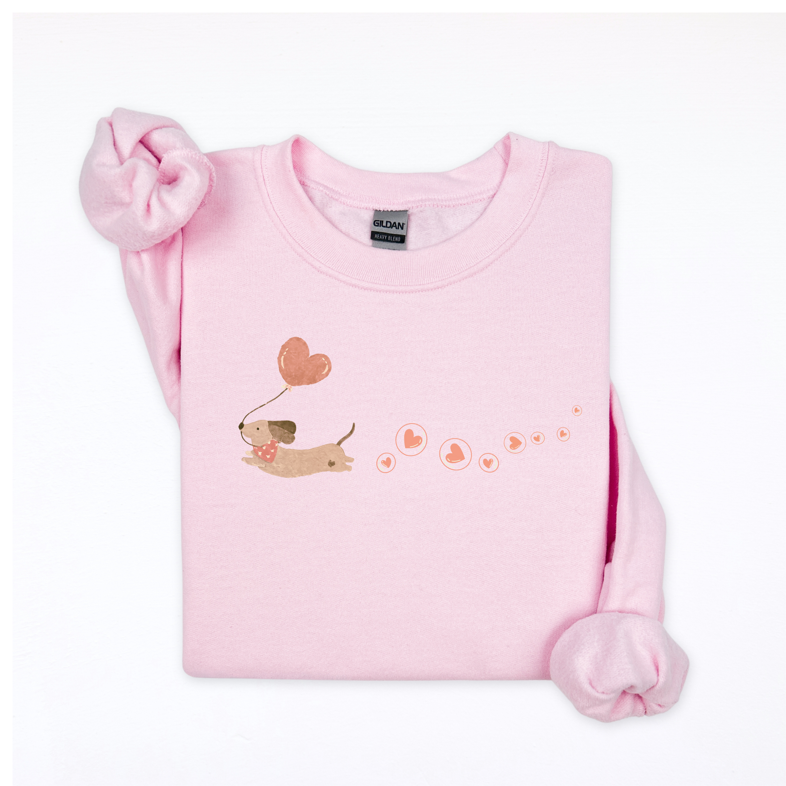 Faded Vintage Inspired Dachshund Heart Balloon Sweatshirt Men or Womens Valentine Crewneck