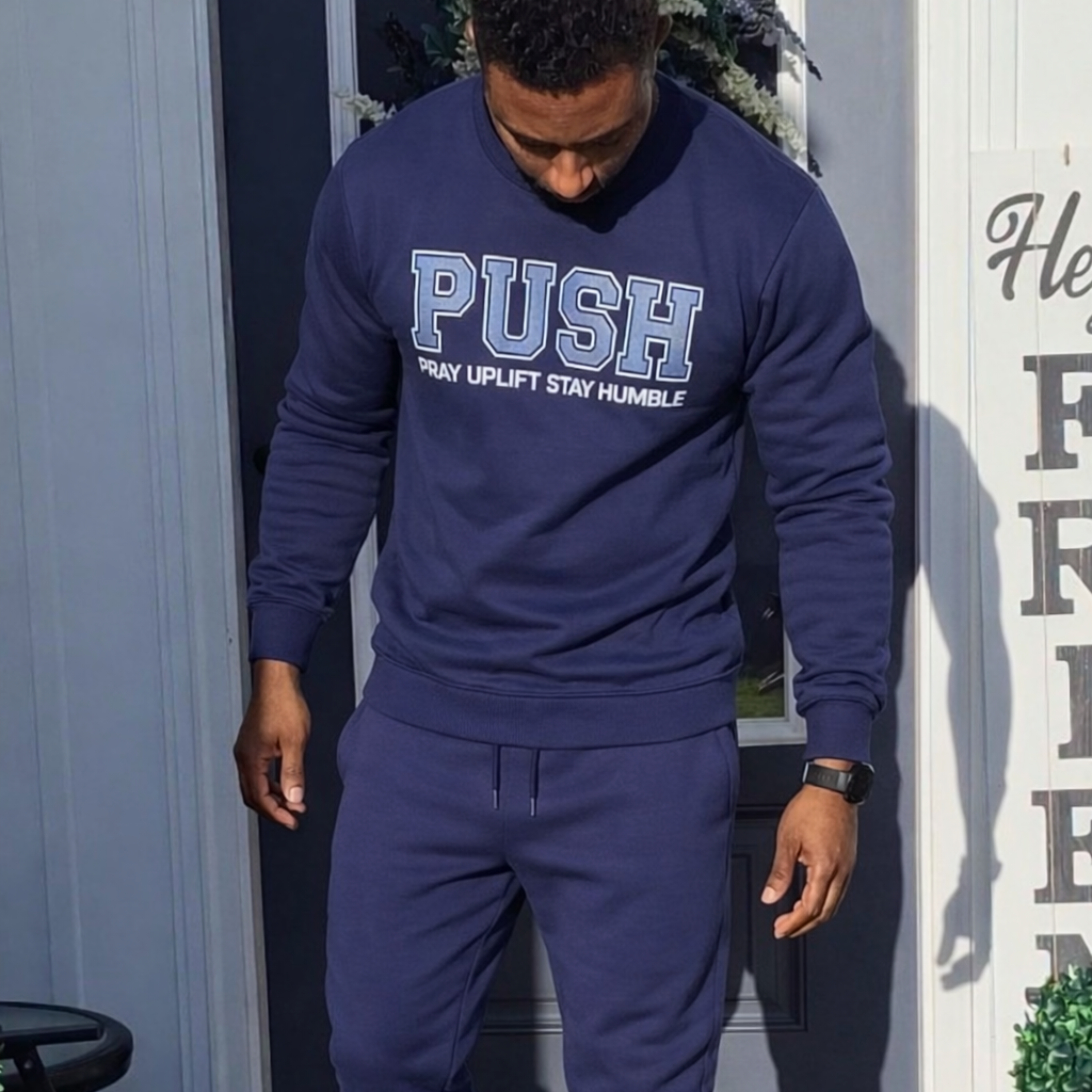 Unisex "PUSH" Oxford/White/Grey Sweatshirt