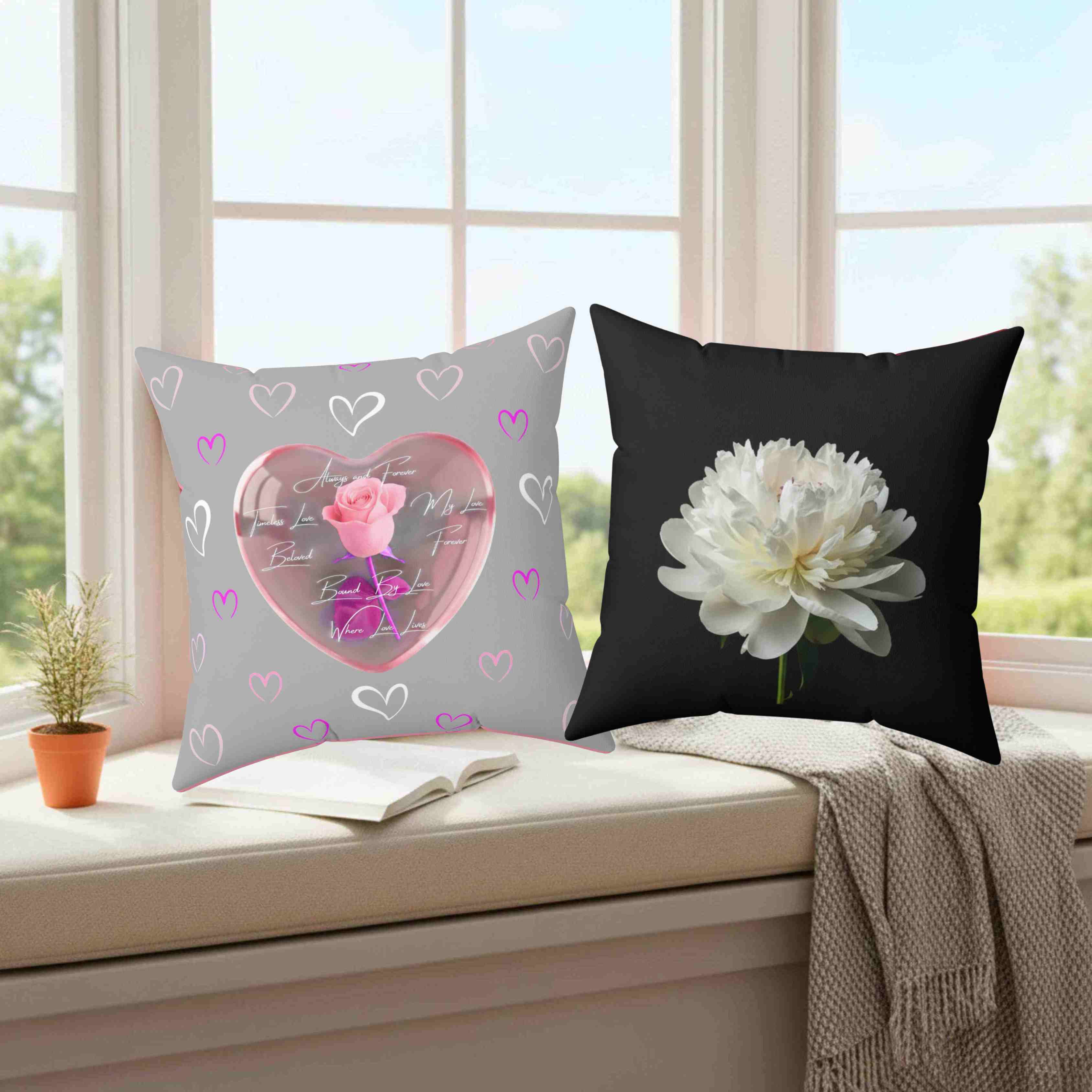 White Peony Bloom Pillow | Square Cushion Washable Cover product thumbnail image