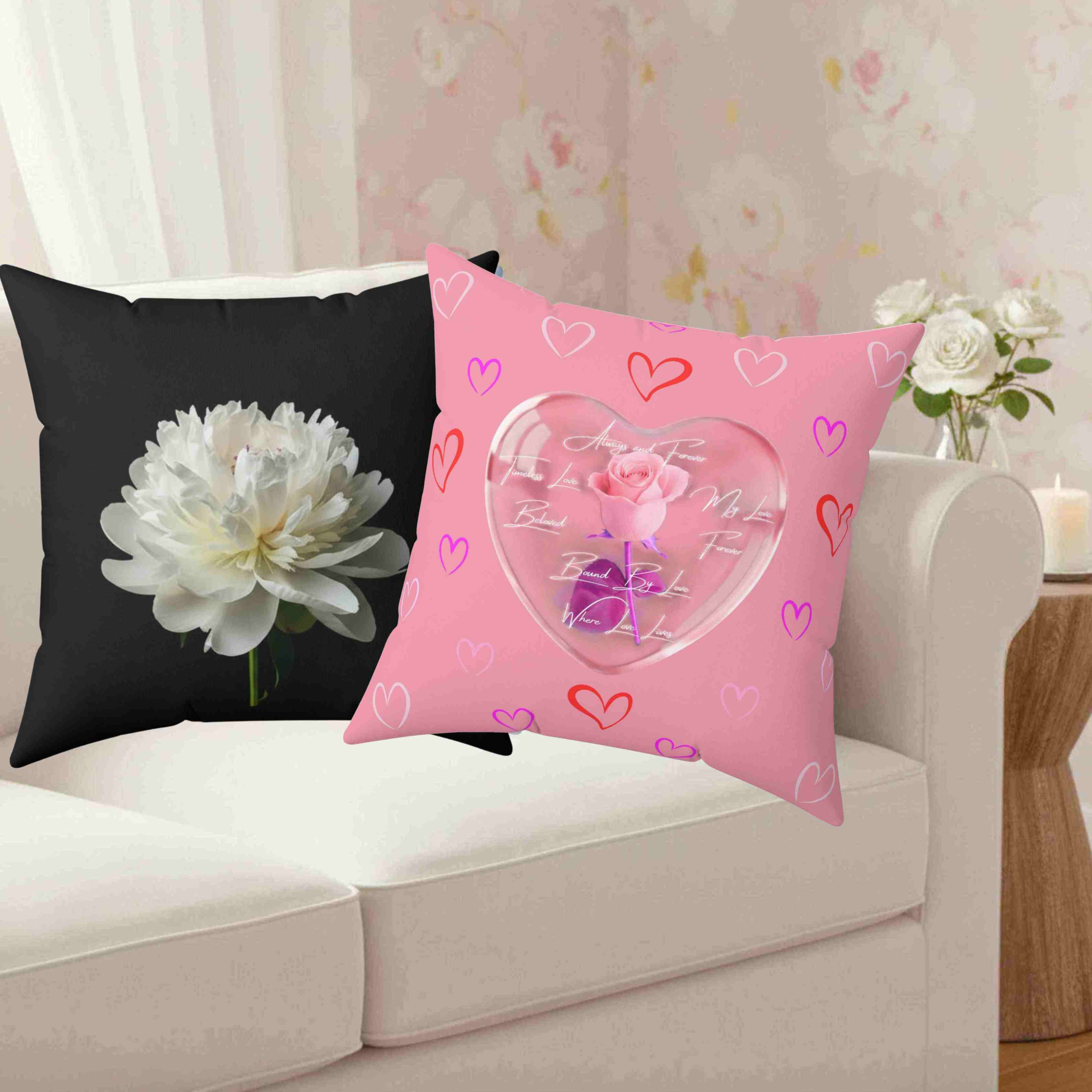 White Peony Bloom Pillow | Square Cushion Washable Cover product thumbnail image
