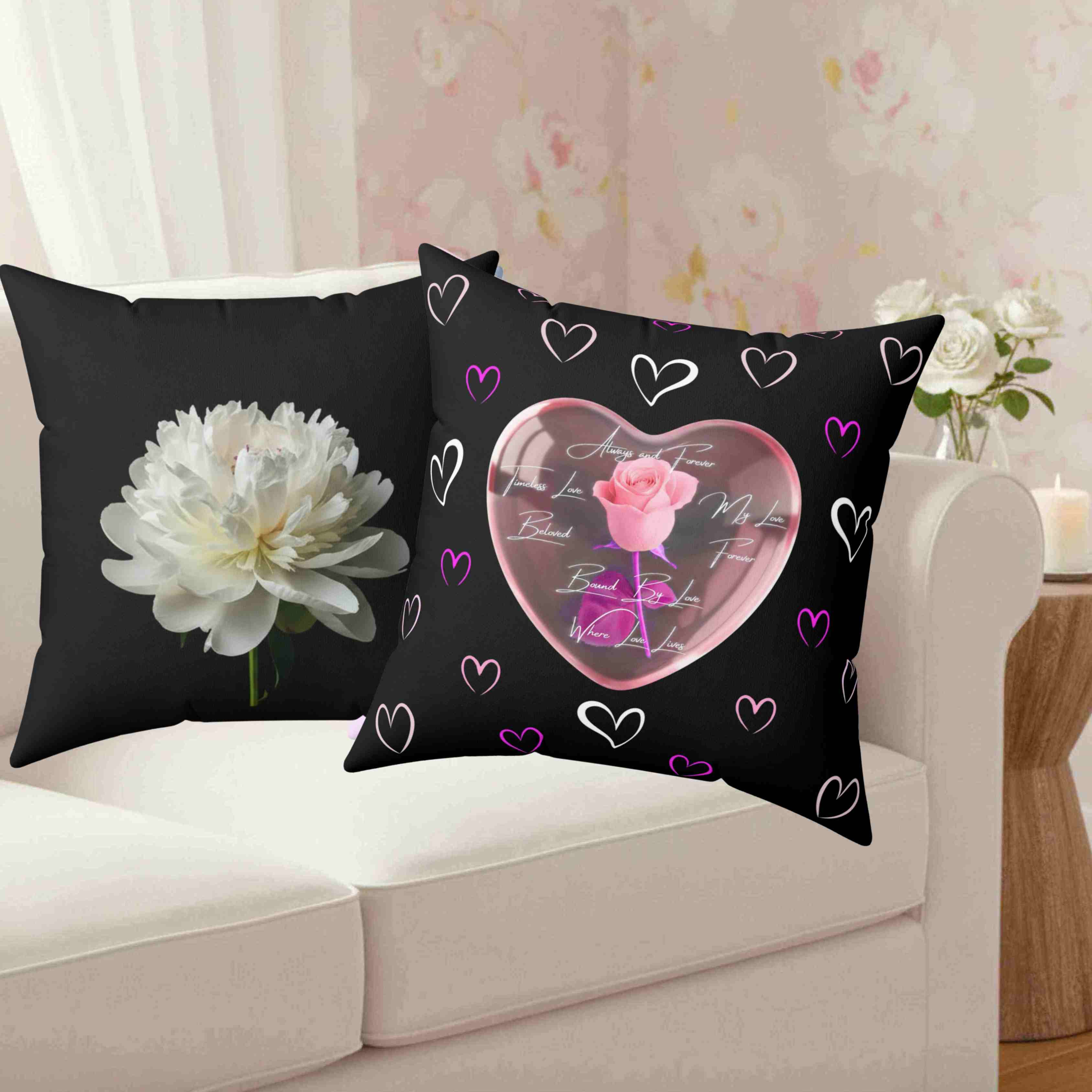 White Peony Bloom Pillow | Square Cushion Washable Cover product thumbnail image White Peony Bloom Pillow | Square Cushion Washable Cover product thumbnail image
