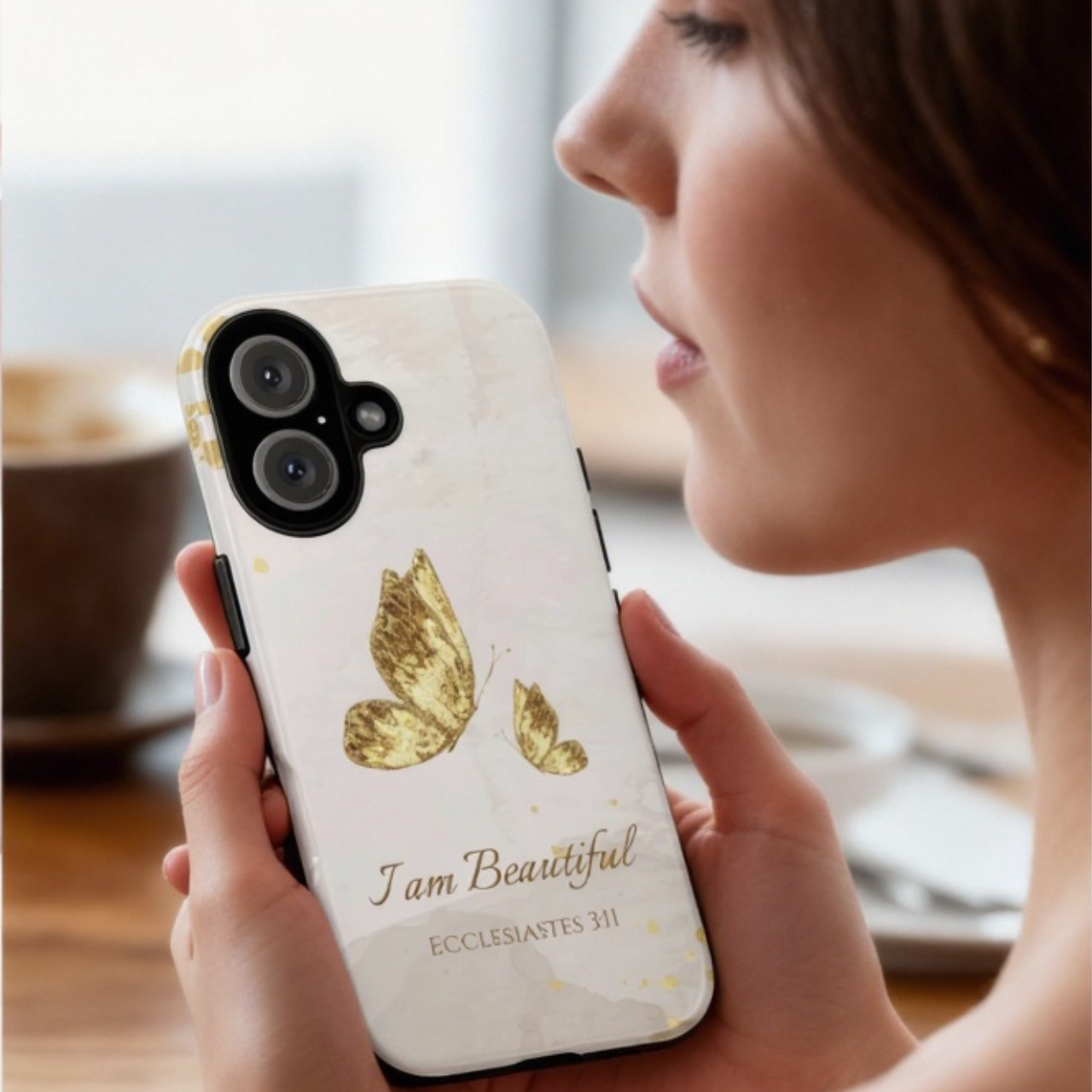 Christian Butterfly Phone Case – “I Am Beautiful” Ecclesiastes 3:11 | Faith-Inspired Protective Case for iPhone, Samsung &amp; Pixel product thumbnail image