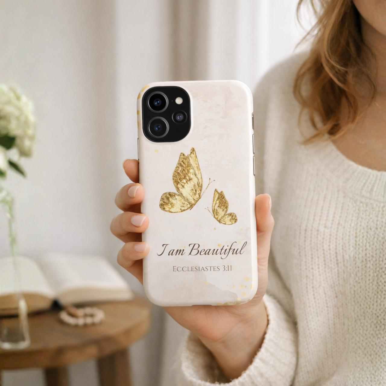 Christian Butterfly Phone Case – “I Am Beautiful” Ecclesiastes 3:11 | Faith-Inspired Protective Case for iPhone, Samsung &amp; Pixel product thumbnail image