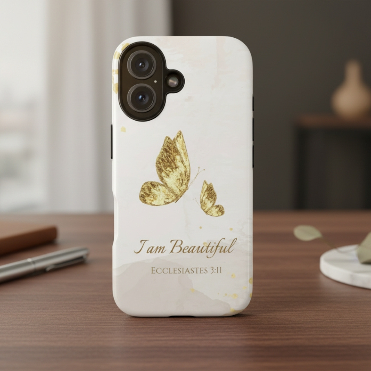 Christian Butterfly Phone Case – “I Am Beautiful” Ecclesiastes 3:11 | Faith-Inspired Protective Case for iPhone, Samsung &amp; Pixel product thumbnail image