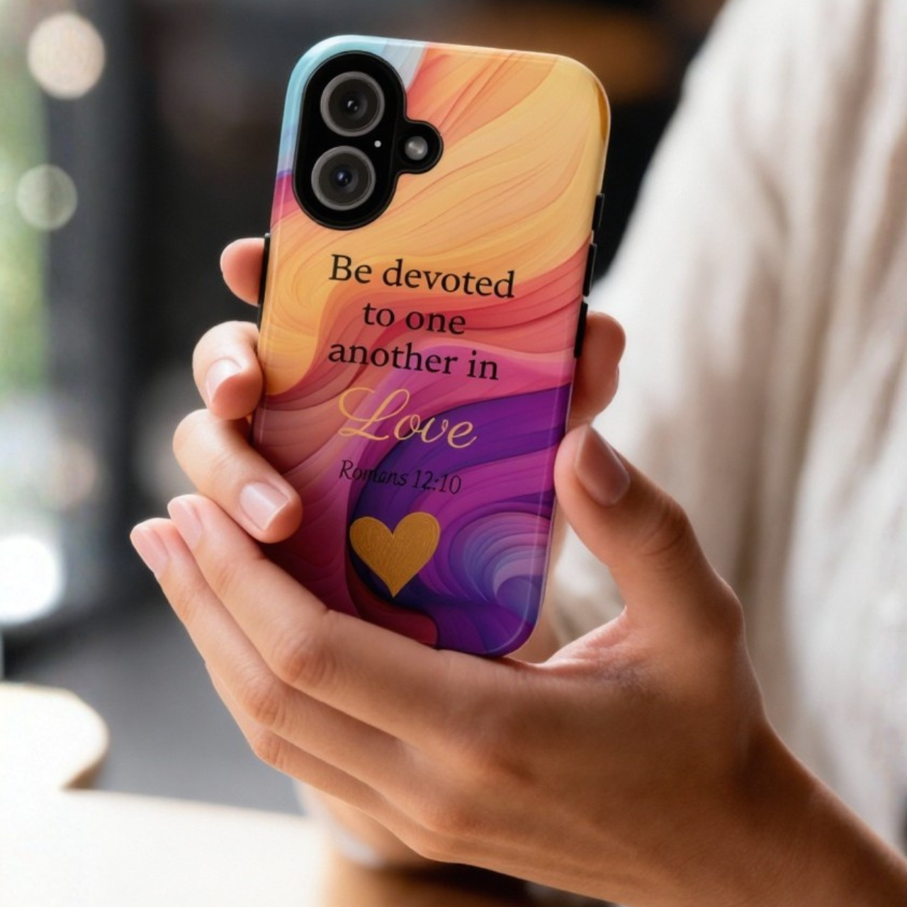 Phone Case beautiful pattern with Bible verse Roman 12:10 “Be Devoted in Love” | Tough Case for iPhone, Samsung &amp; Pixel product thumbnail image