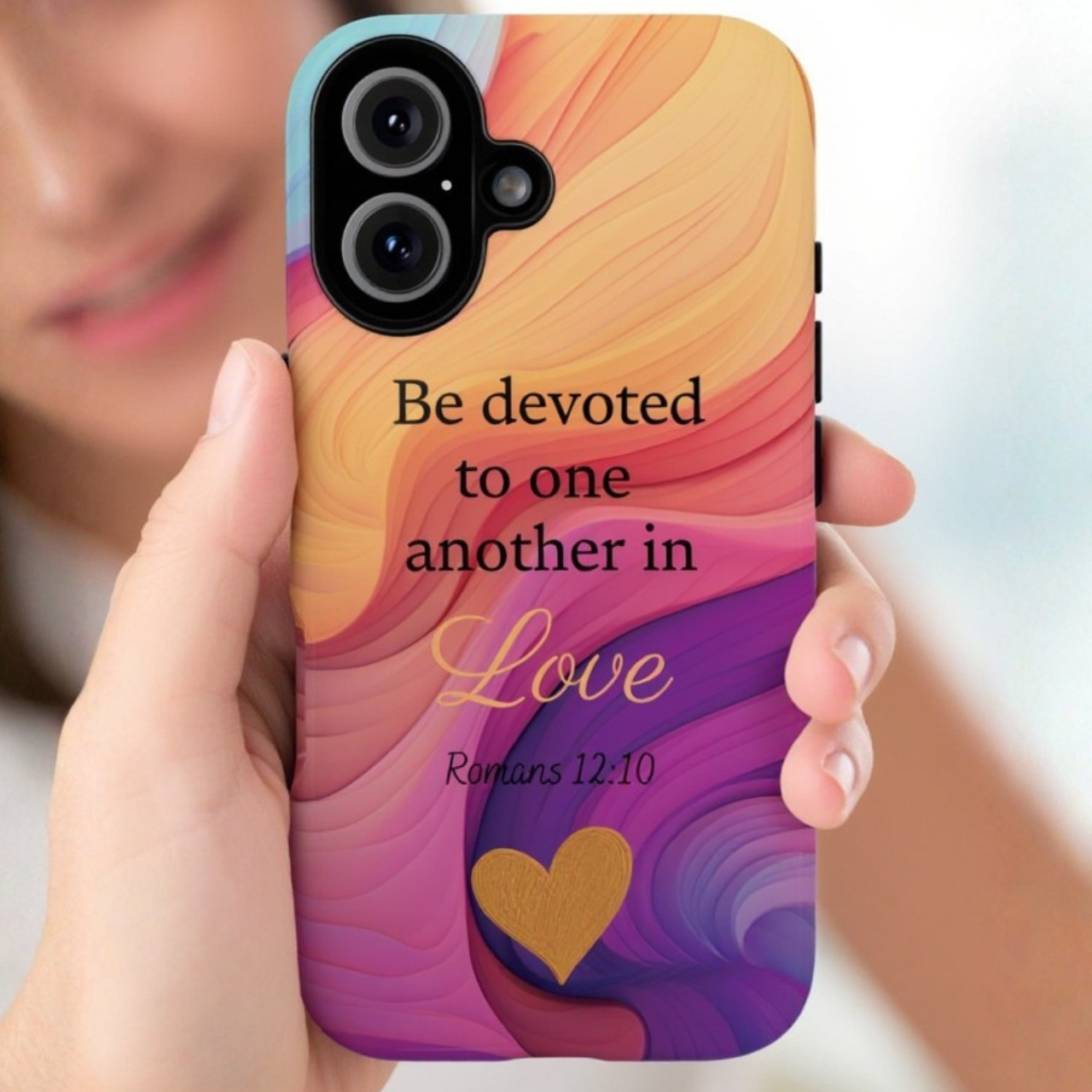 Phone Case beautiful pattern with Bible verse Roman 12:10 “Be Devoted in Love” | Tough Case for iPhone, Samsung & Pixel product thumbnail image Phone Case beautiful pattern with Bible verse Roman 12:10 “Be Devoted in Love” | Tough Case for iPhone, Samsung & Pixel product thumbnail image