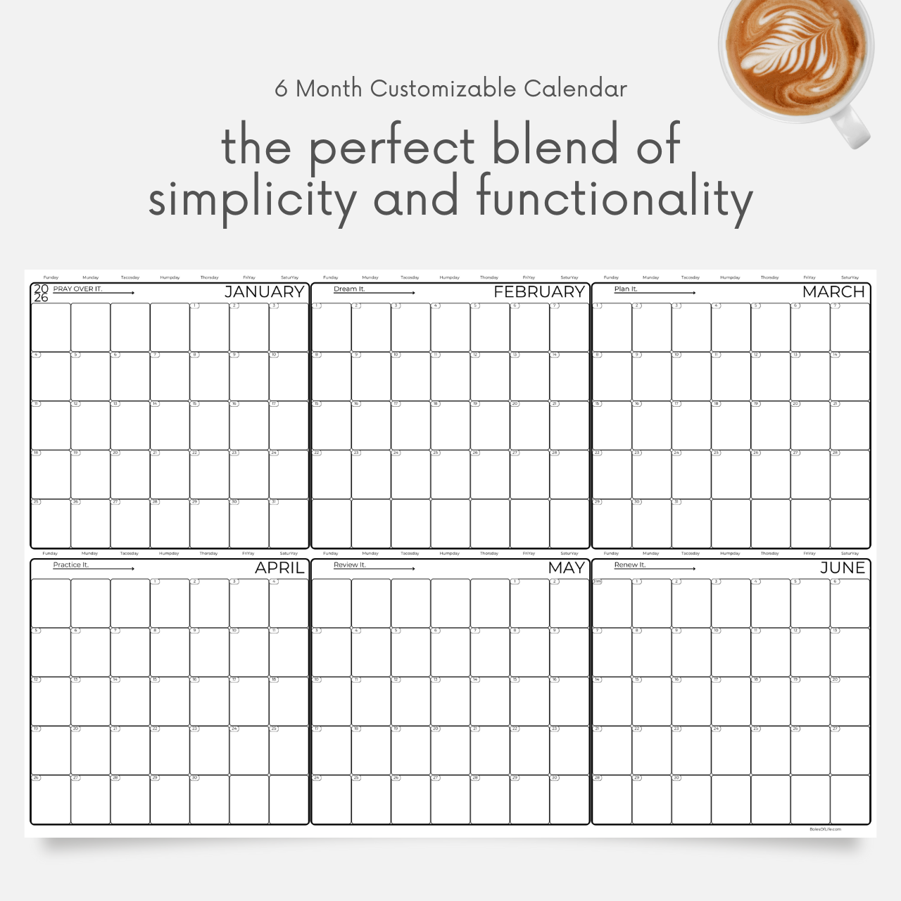 Wall Calendar. 6 Months. Blank Dates for Customization. Minimalist Design for Planning &amp; Organizing. product thumbnail image