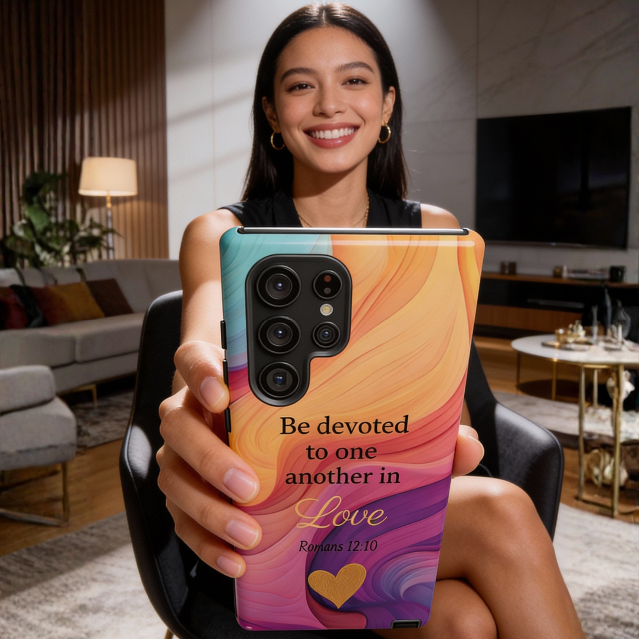 Phone Case beautiful pattern with Bible verse Roman 12:10 “Be Devoted in Love” | Tough Case for iPhone, Samsung &amp; Pixel product thumbnail image
