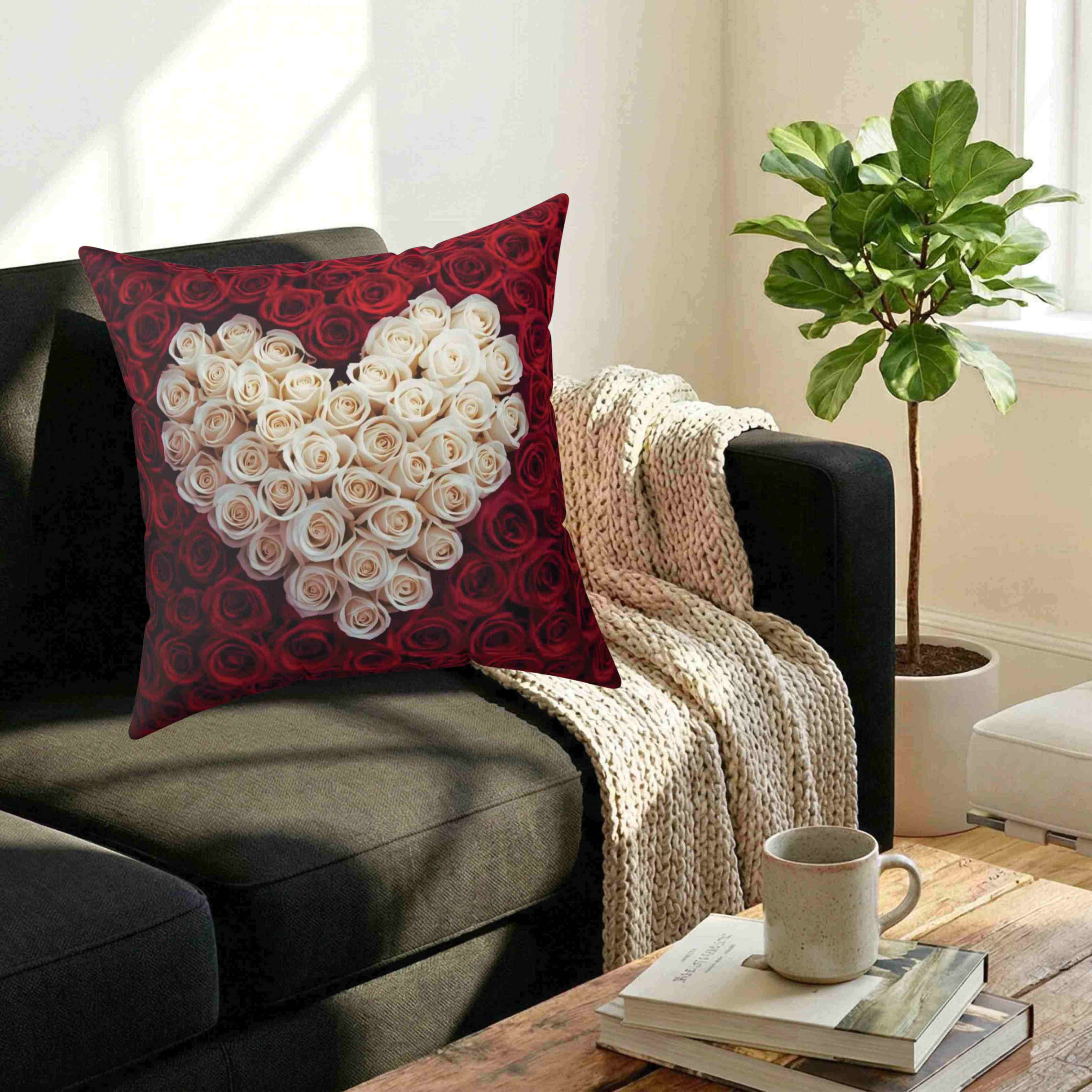 White Rose Heart Spun Polyester Pillow | Floral Valentine Decor Cushion product thumbnail image White Rose Heart Spun Polyester Pillow | Floral Valentine Decor Cushion product thumbnail image