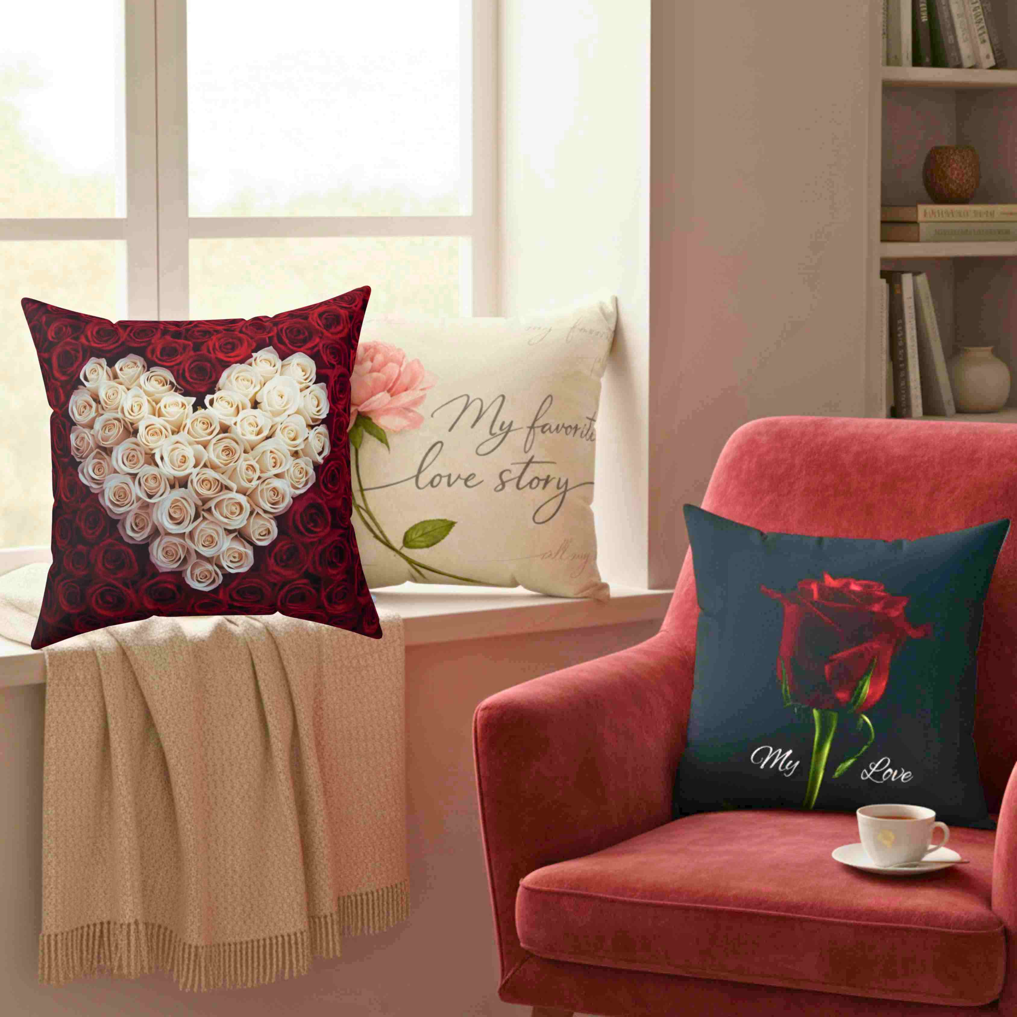 White Rose Heart Spun Polyester Pillow | Floral Valentine Decor Cushion product thumbnail image White Rose Heart Spun Polyester Pillow | Floral Valentine Decor Cushion product thumbnail image