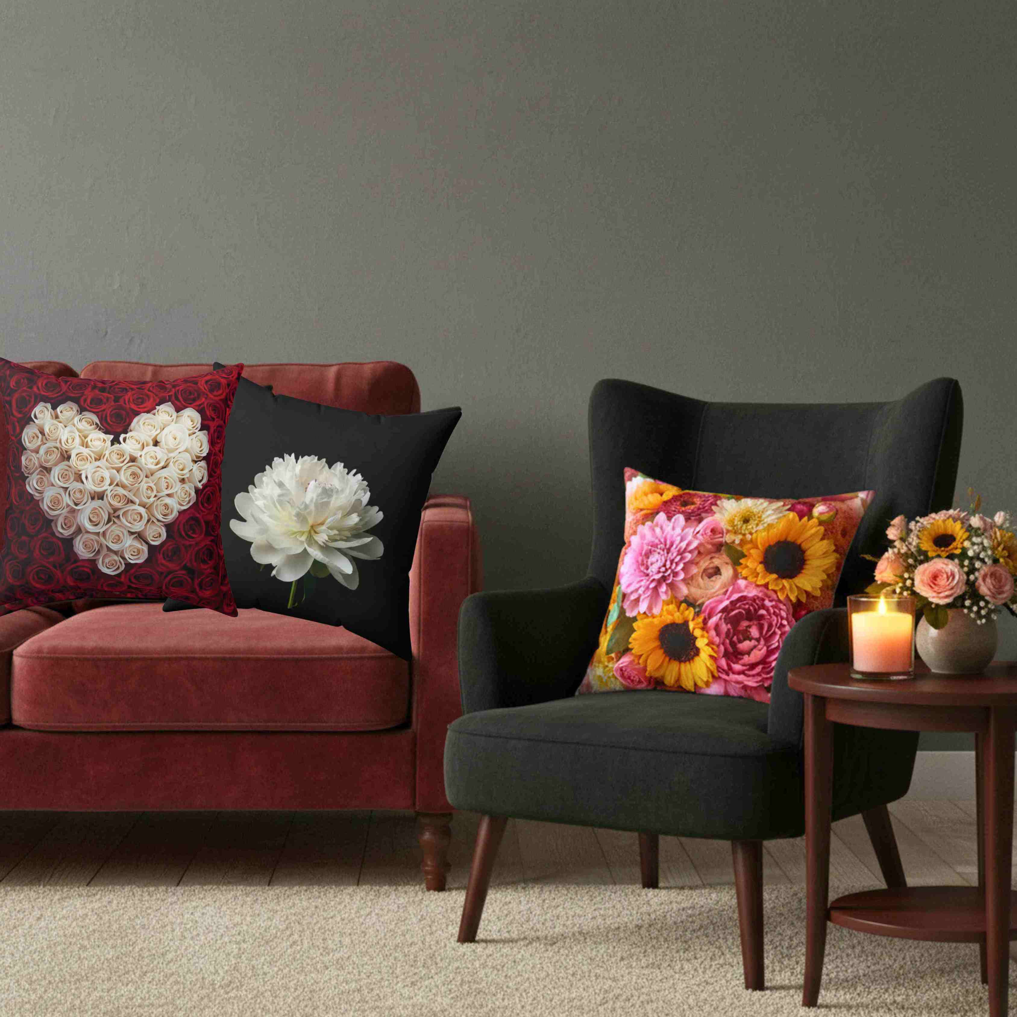 White Rose Heart Spun Polyester Pillow | Floral Valentine Decor Cushion product thumbnail image White Rose Heart Spun Polyester Pillow | Floral Valentine Decor Cushion product thumbnail image