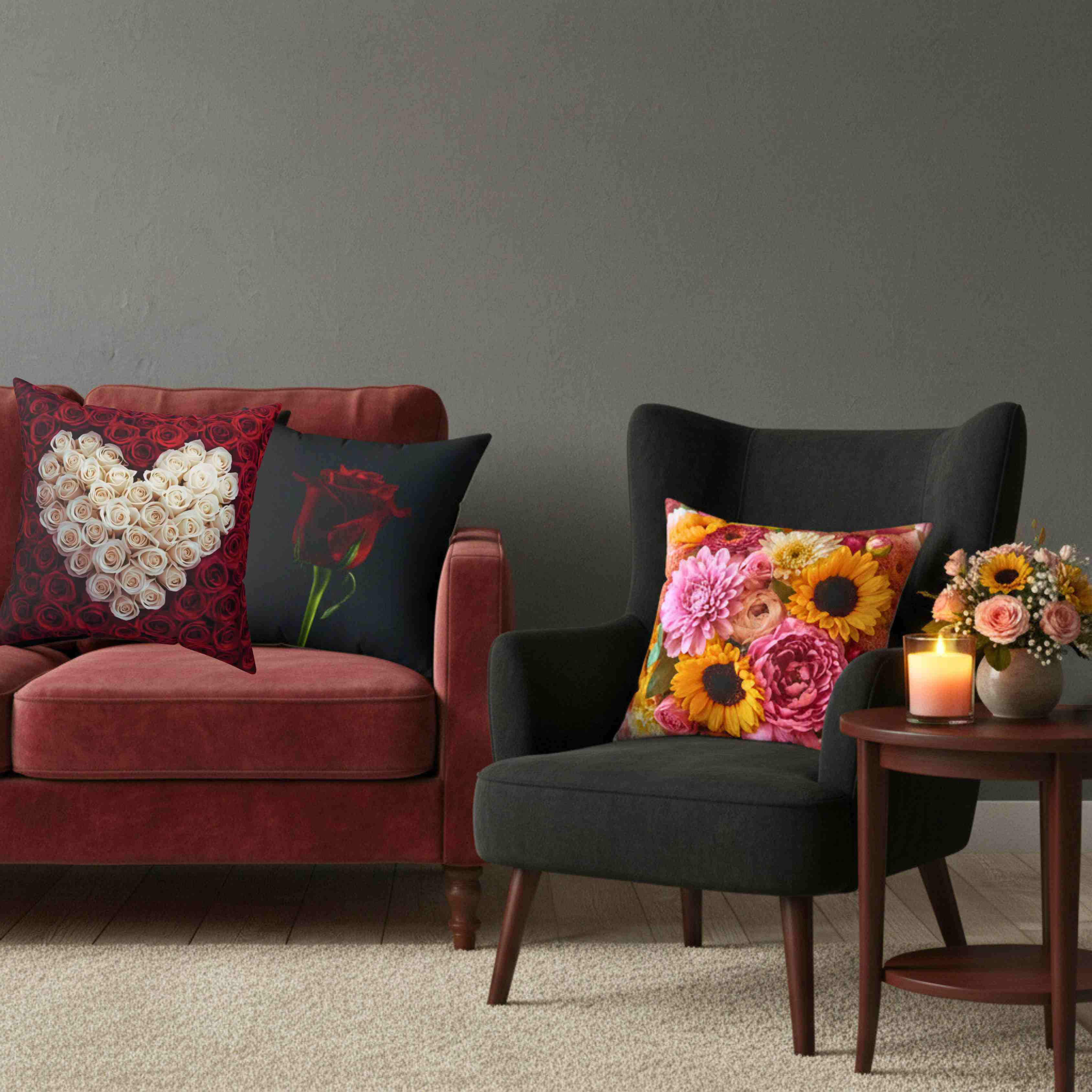 White Rose Heart Spun Polyester Pillow | Floral Valentine Decor Cushion product thumbnail image