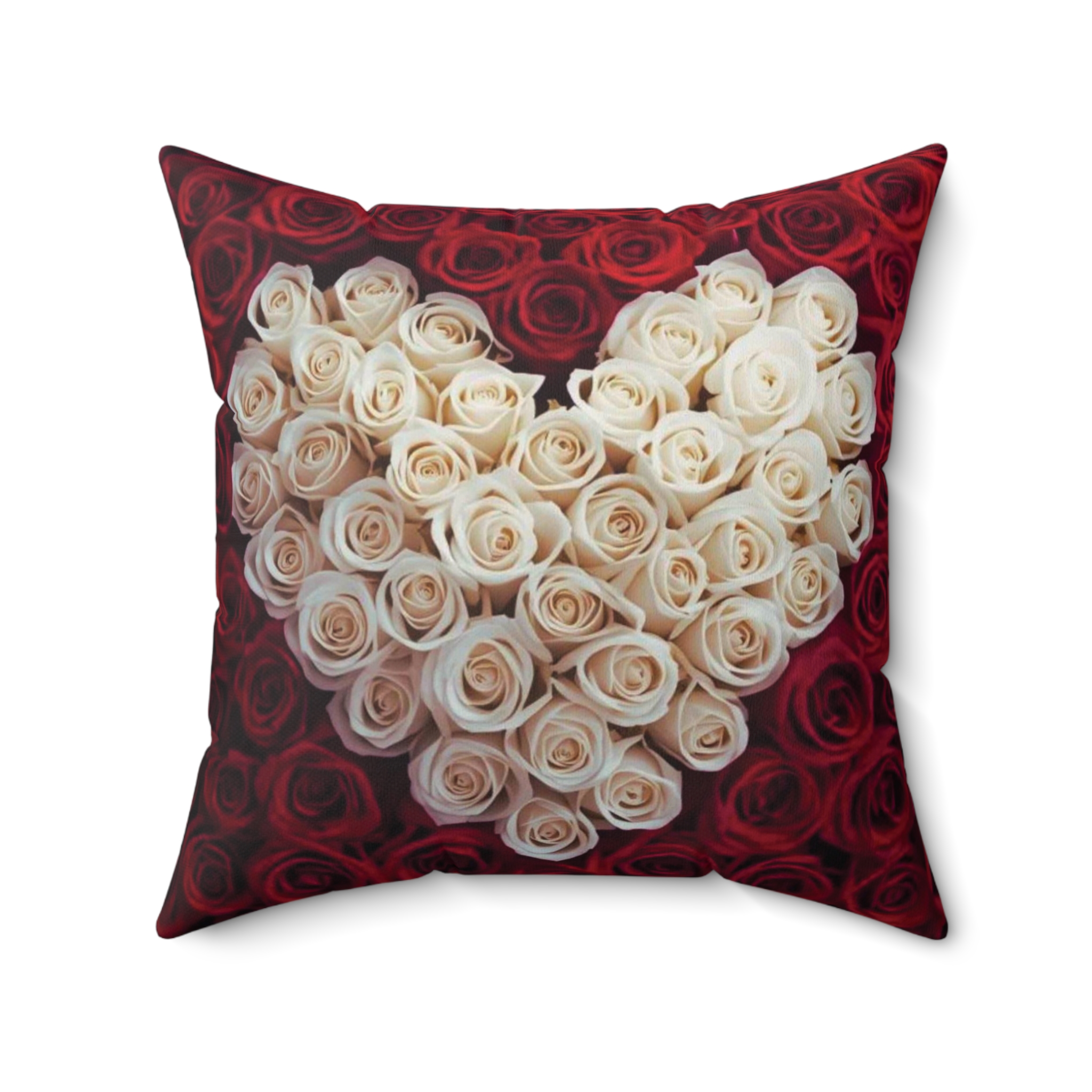 White Rose Heart Spun Polyester Pillow | Floral Valentine Decor Cushion product thumbnail image White Rose Heart Spun Polyester Pillow | Floral Valentine Decor Cushion product thumbnail image