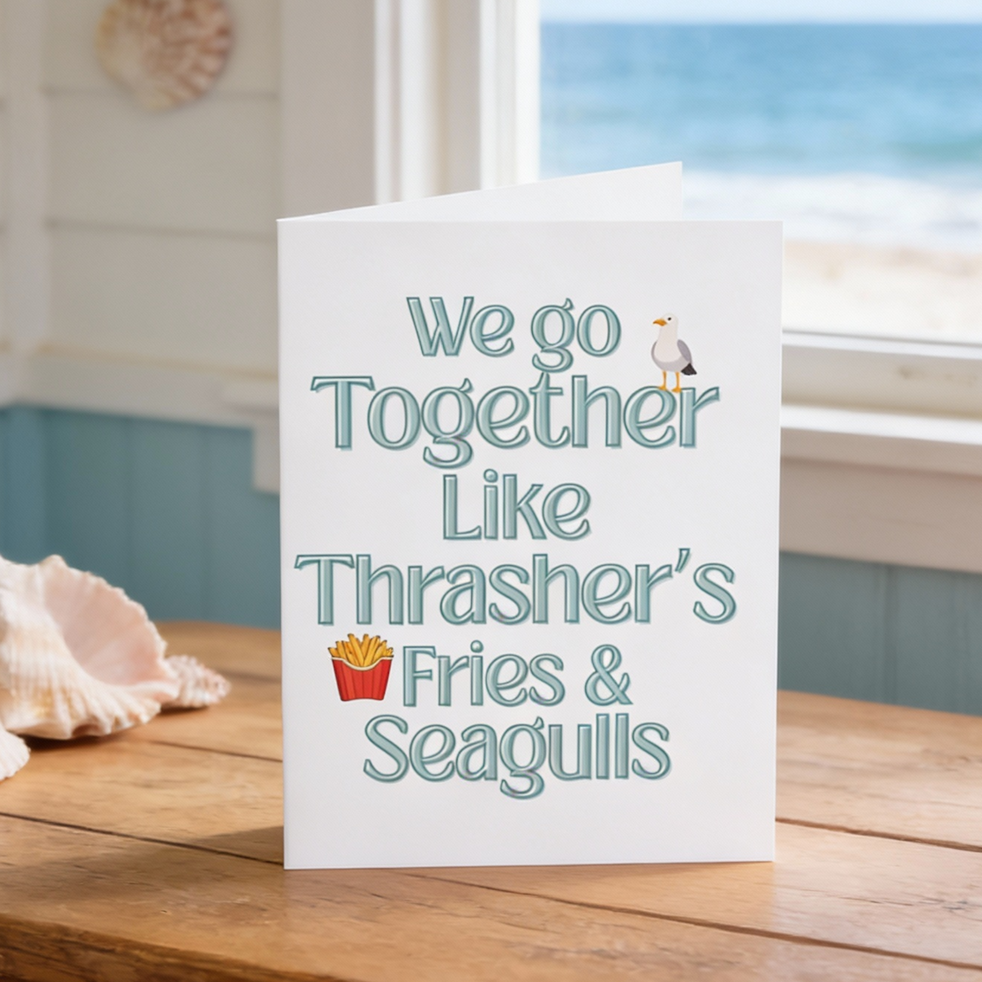 Funny Seagull Valentines Day Card for Couple, We Go Together Like Fries &amp; Seagulls, Anniversary Love Card, Coastal Humor Card product thumbnail image