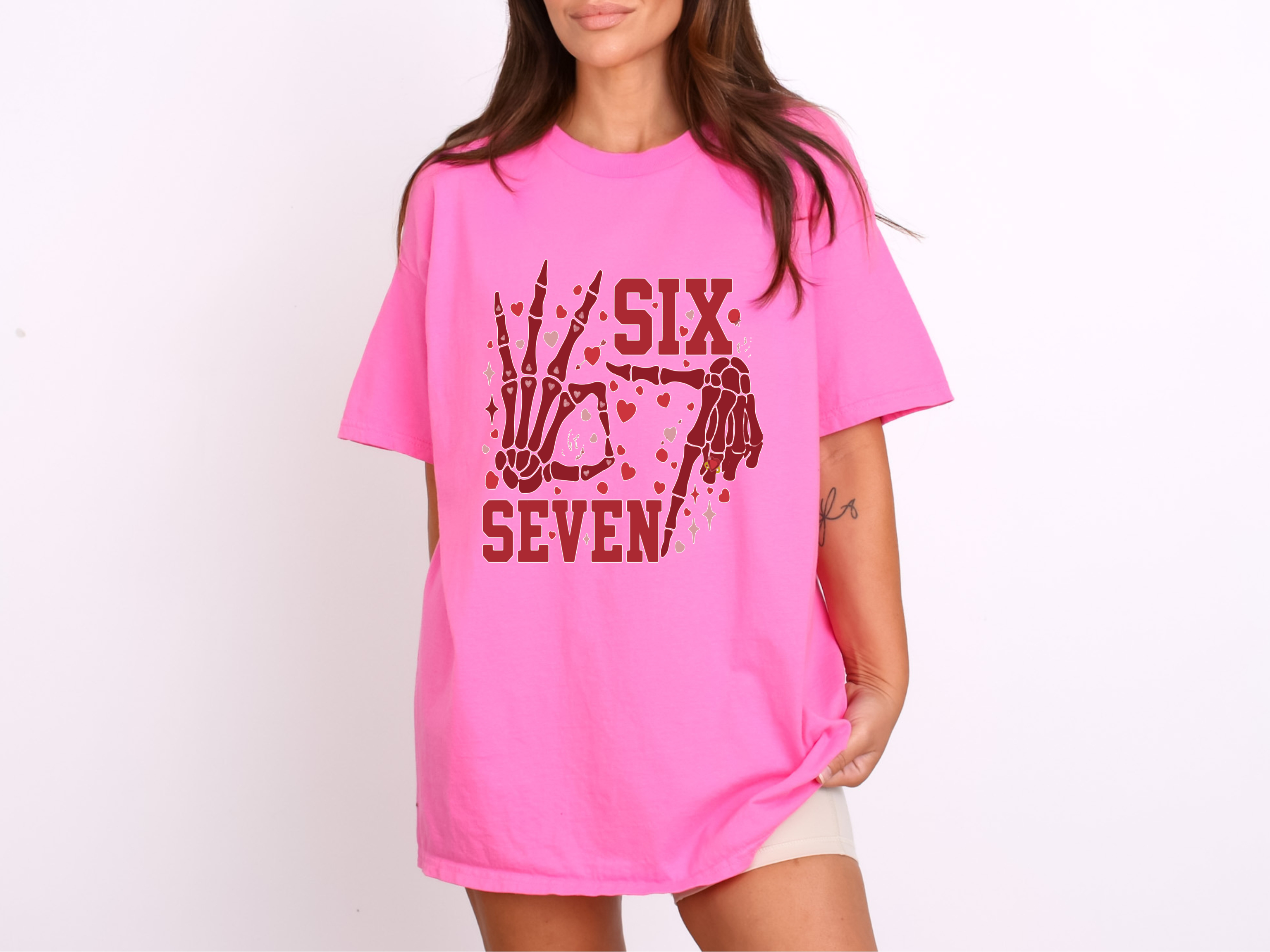 Six Seven Valentine Shirt Skeleton Hands Heart Graphic Tee Gift 67 product thumbnail image