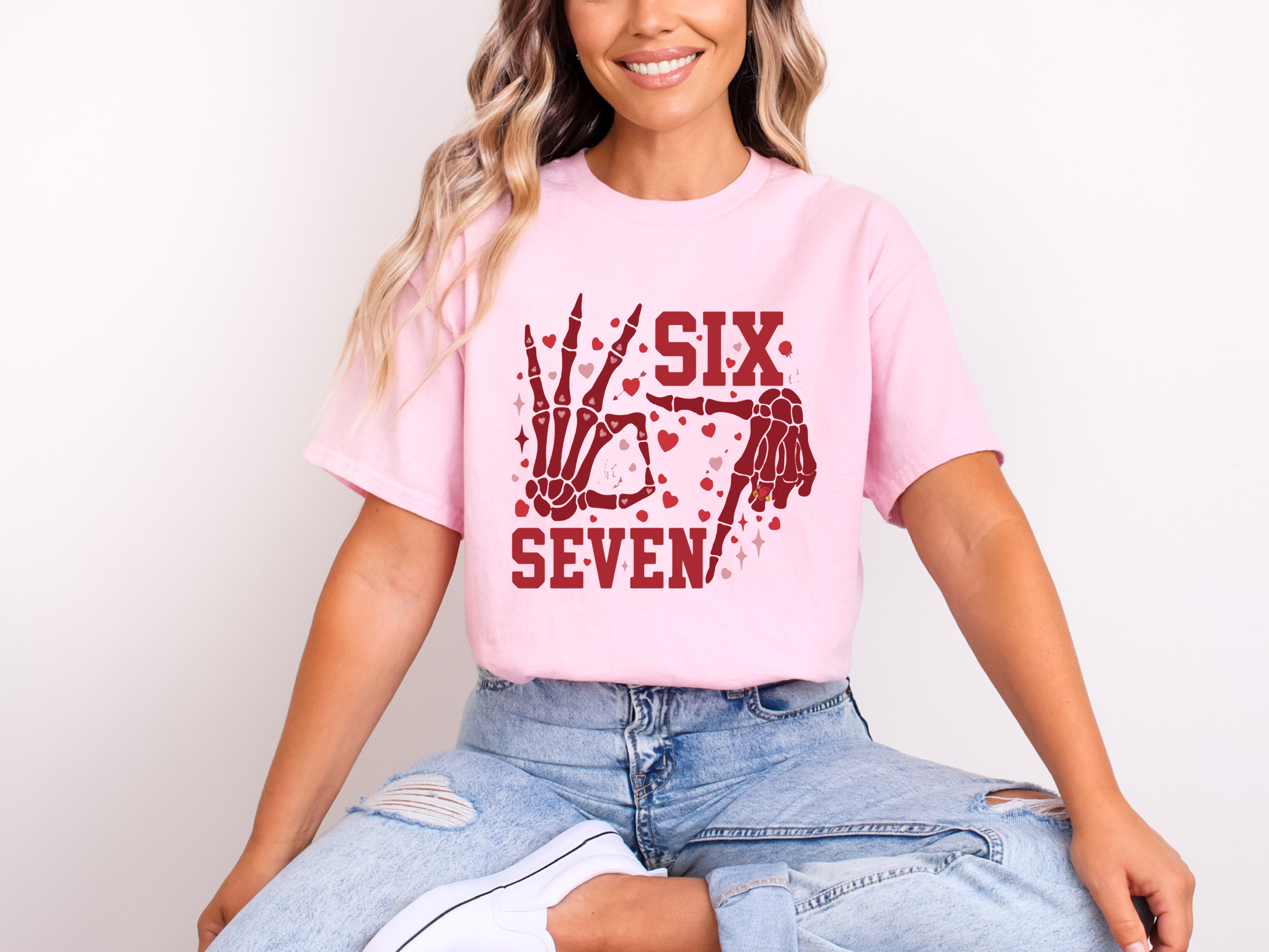 Six Seven Valentine Shirt Skeleton Hands Heart Graphic Tee Gift 67 product thumbnail image