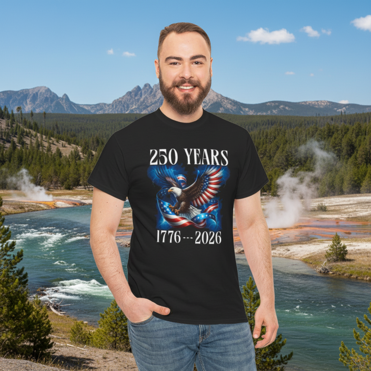 250th Anniversary Soaring Eagle T-Shirt — 1776-2026 Patriotic Ribbon Design