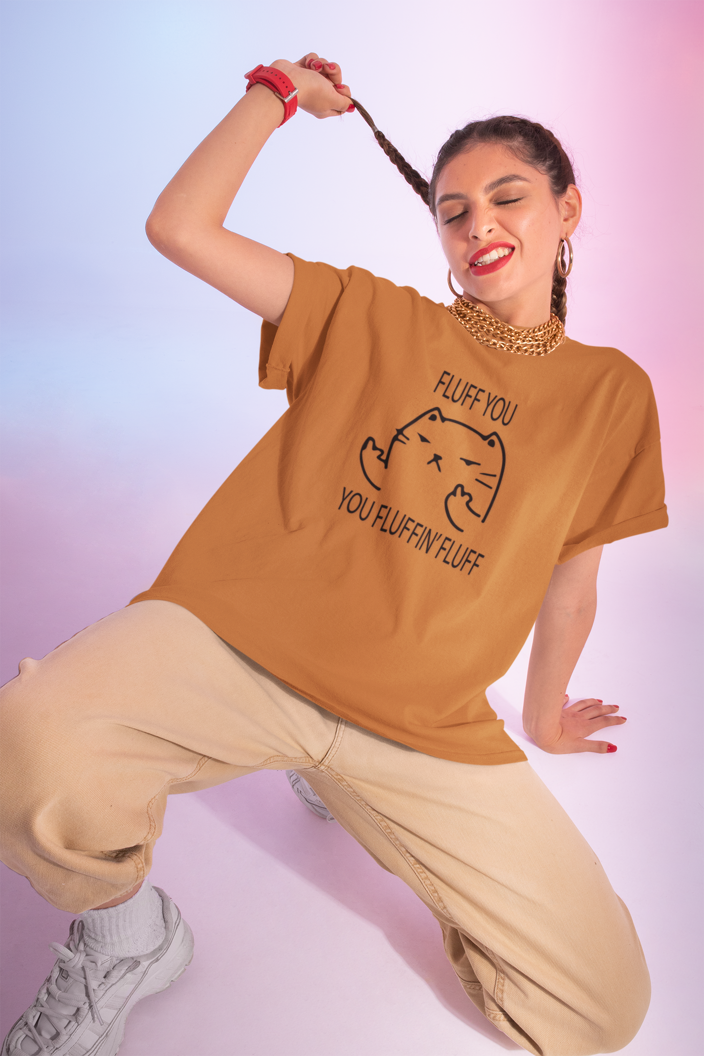 Funny Cat T-Shirt — "Fluff You, You Fluffin' Fluff" Cute Middle Finger Kitty Tee