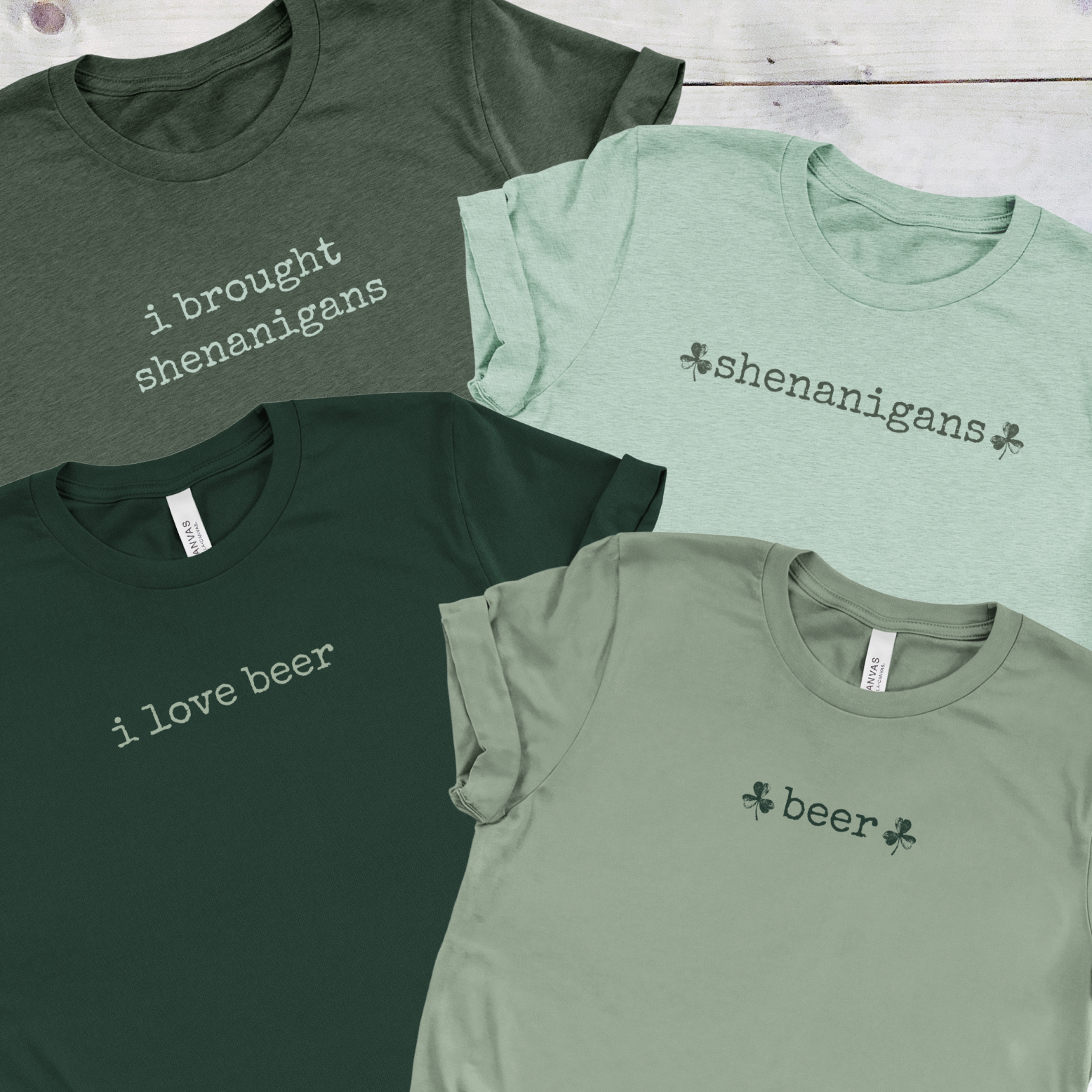 St. Patrick's Matching Couples Funny T-shirts, I love beer/beer, and I brought shenanigans/shenanigans 