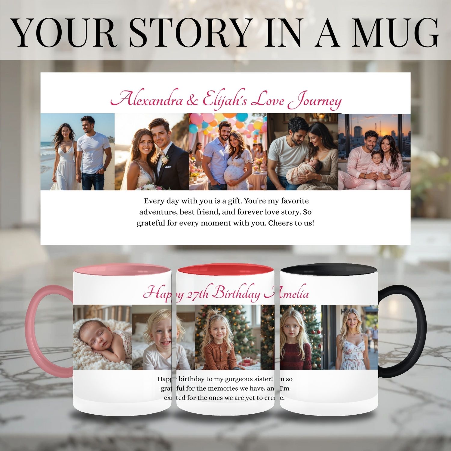 Personalized Photo Story  Mug | Custom Photo &amp; Message Gift | Birthday, Valentine, Anniversary, Couple product thumbnail image