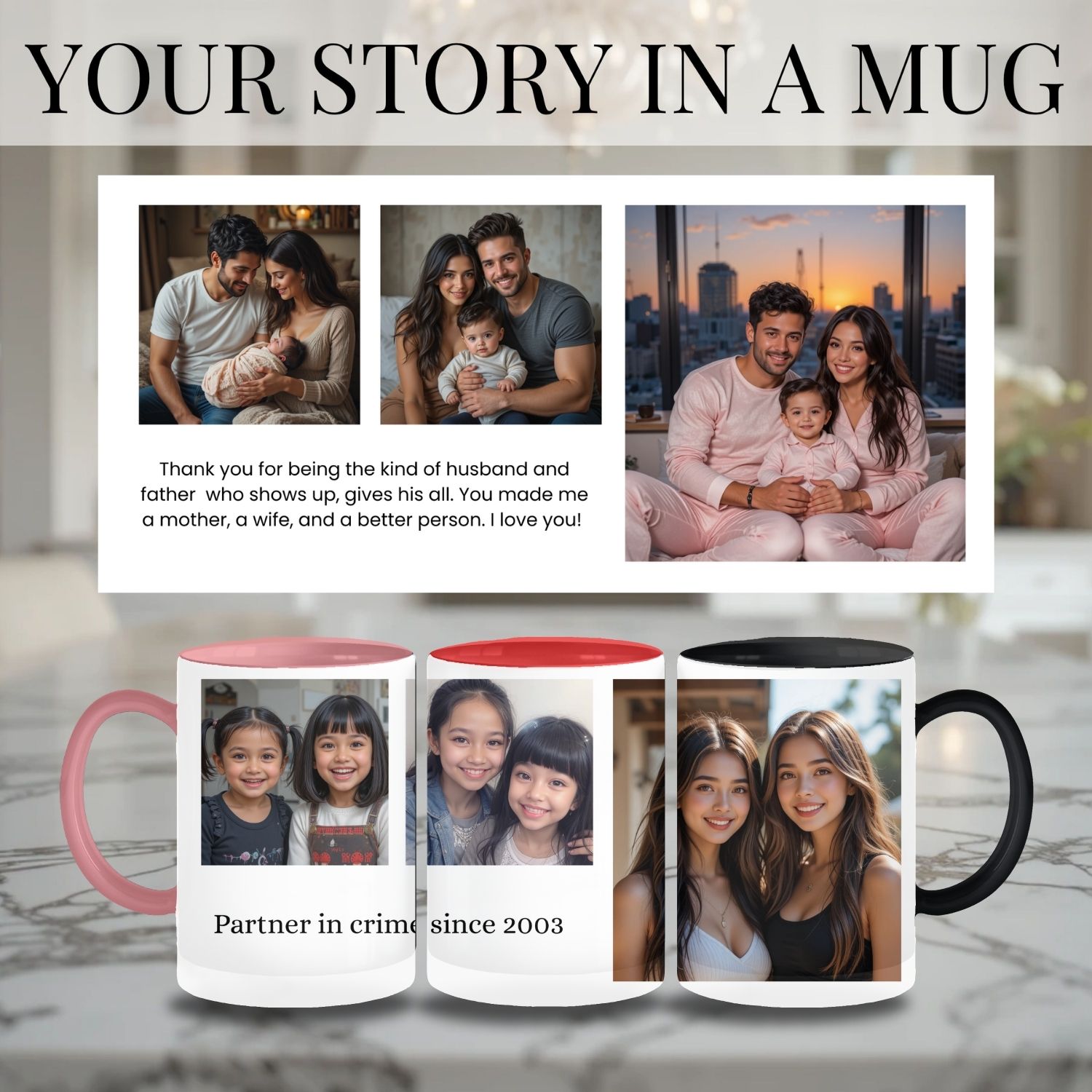 Personalized Photo Story Mug | Custom Photo &amp; Message Keepsake | Personalized Gift for Family, Friends and Couples