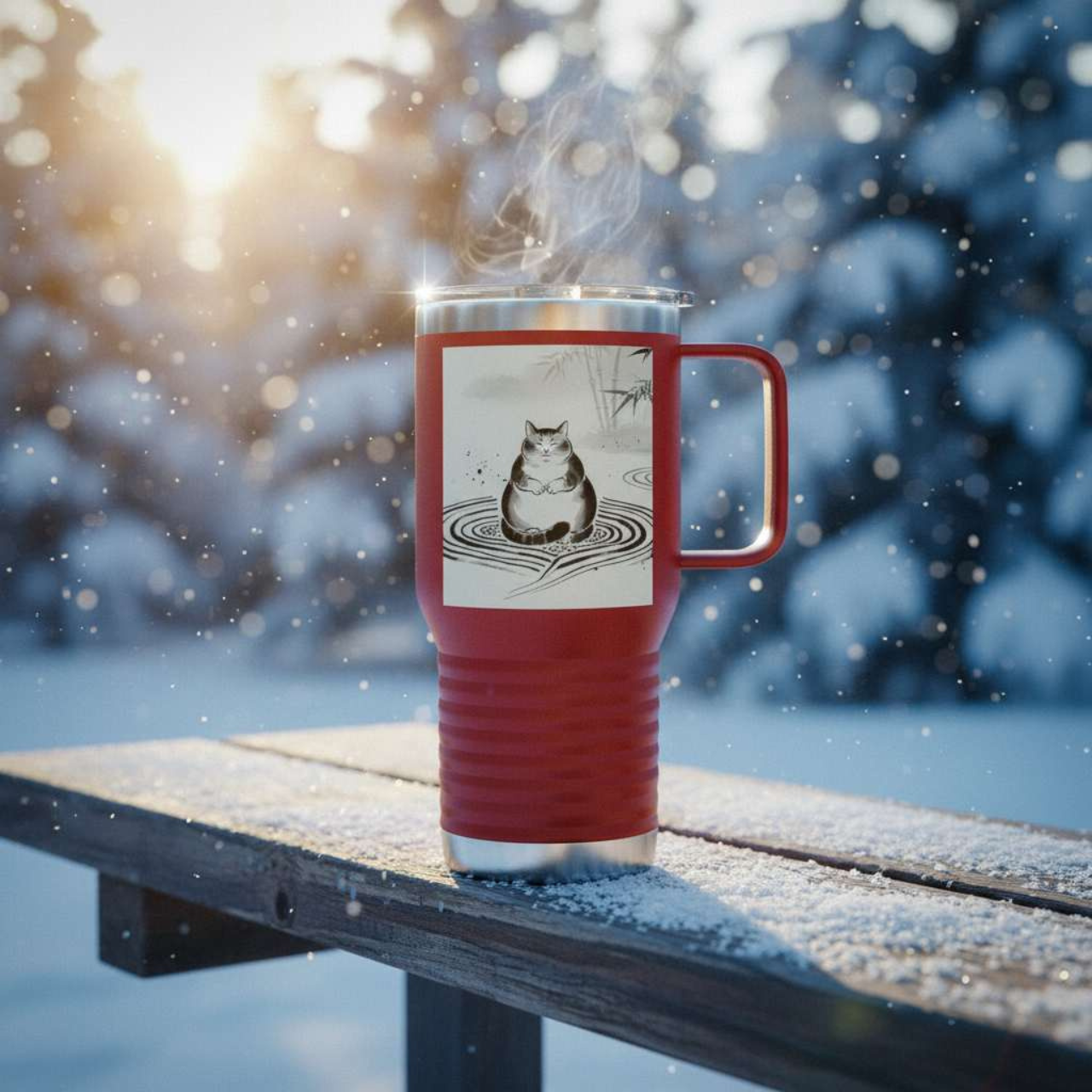 Zen Cat Travel Mug — 20oz Insulated Tumbler with Meditating Cat Art product thumbnail image