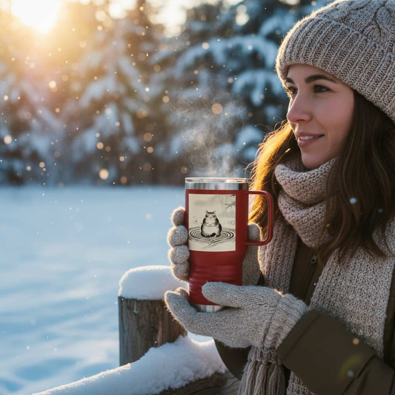 Zen Cat Travel Mug — 20oz Insulated Tumbler with Meditating Cat Art