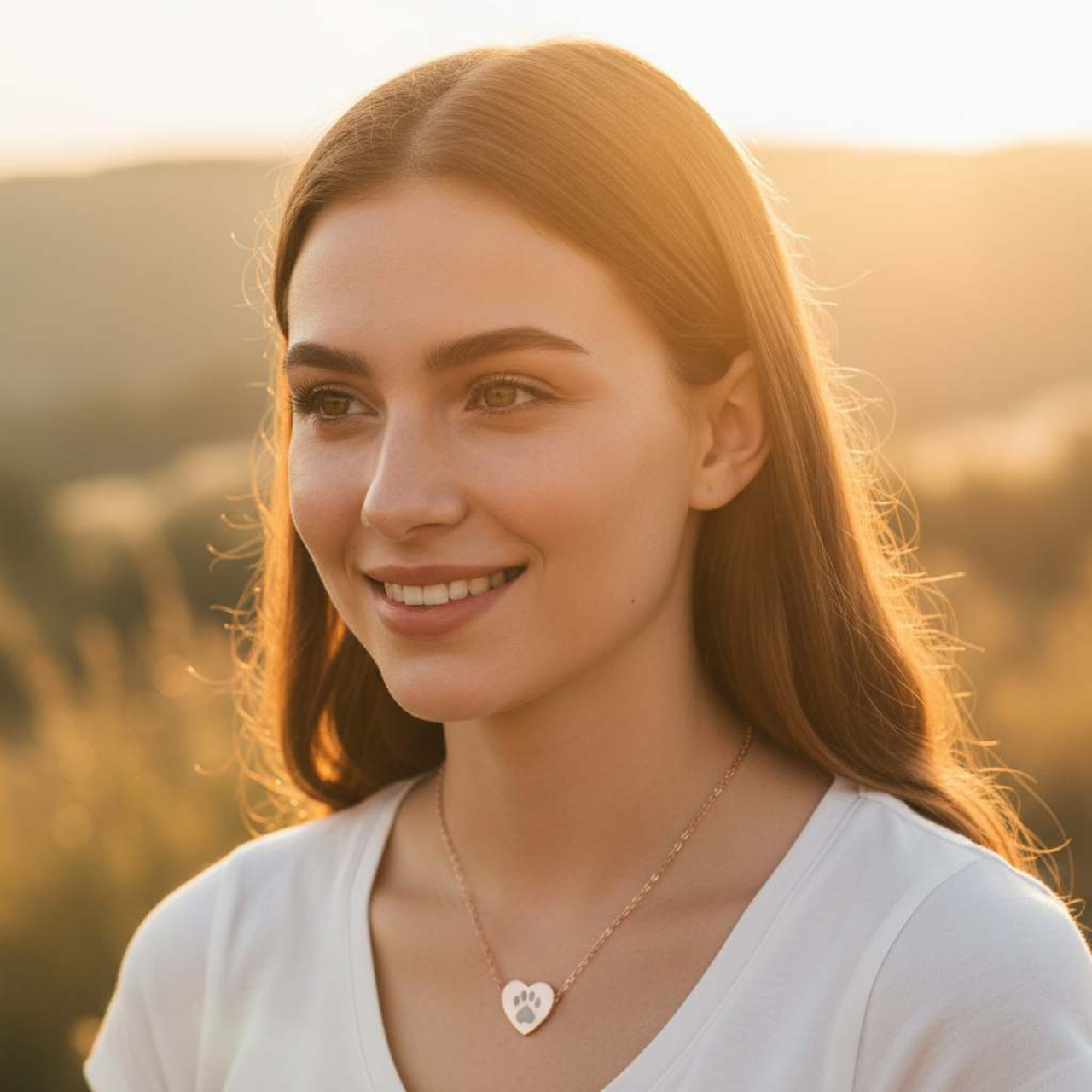 Heart Paw Engraved Necklace — Cat Paw in Heart, Valentine's Gift product thumbnail image