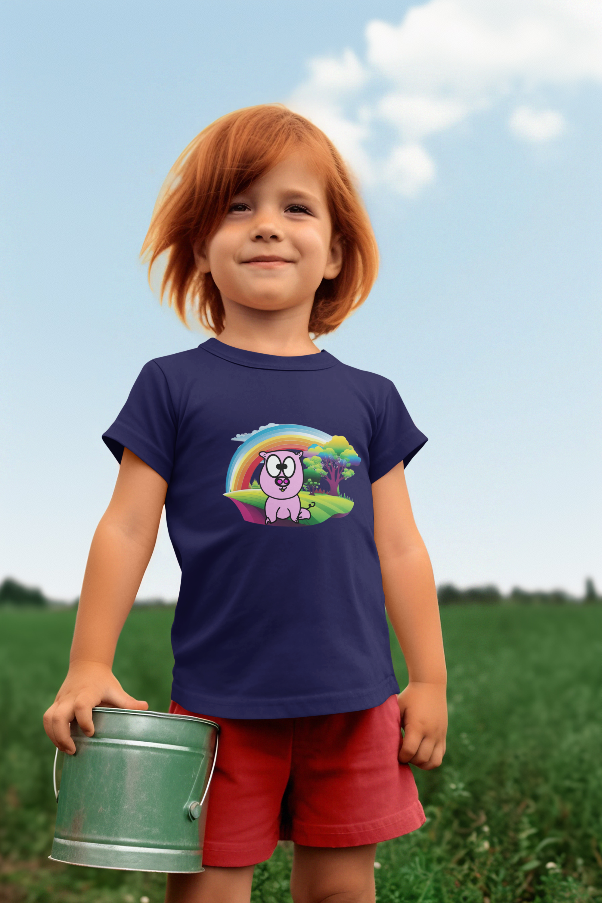 Infant Tee — Cute Pink Piglet with Rainbow &amp; Tree Baby Shirt