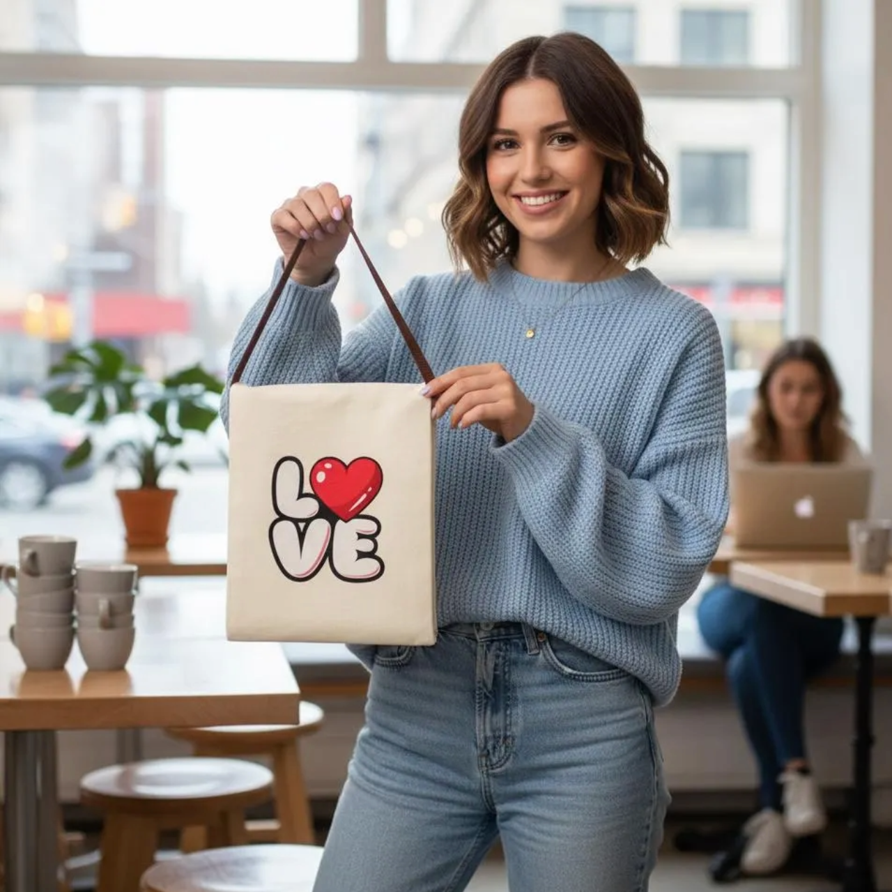 Love Heart Canvas Lunch Bag
