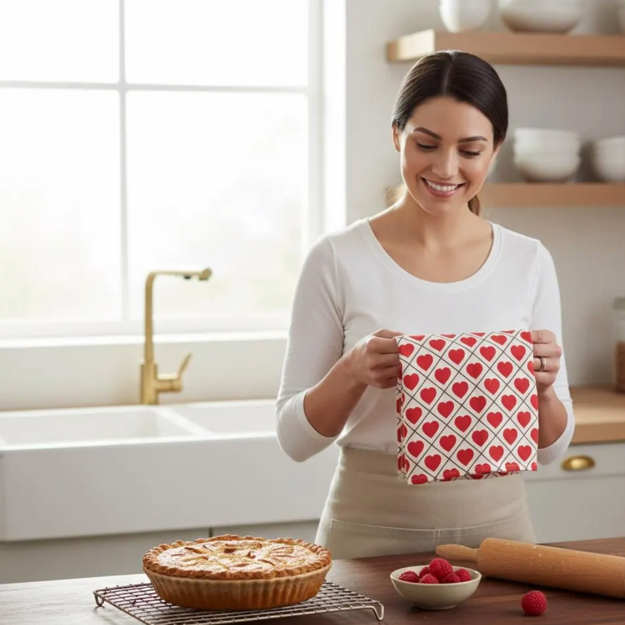 Red Heart Lattice Tea Towel