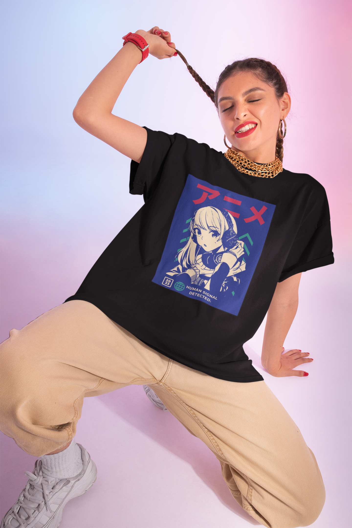 GENGA Girl Crewneck Sweatshirt — 'System Listening' Retro Vaporwave Youth Pullover product thumbnail image GENGA Girl Crewneck Sweatshirt — 'System Listening' Retro Vaporwave Youth Pullover product thumbnail image