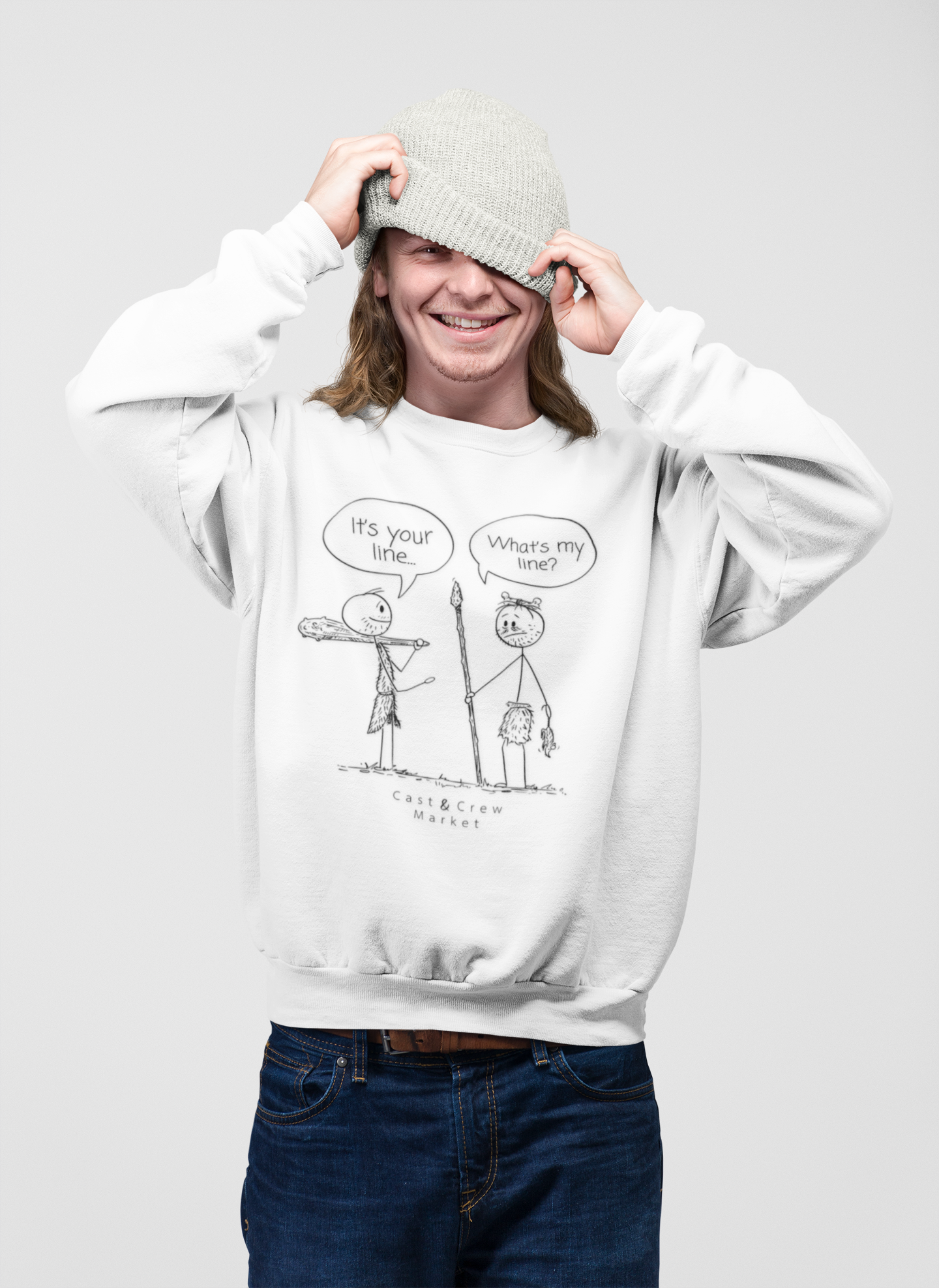 Actors Crewneck Sweatshirt — "It's Your Line" Comedy Theater Gift for Performers product thumbnail image Actors Crewneck Sweatshirt — "It's Your Line" Comedy Theater Gift for Performers product thumbnail image